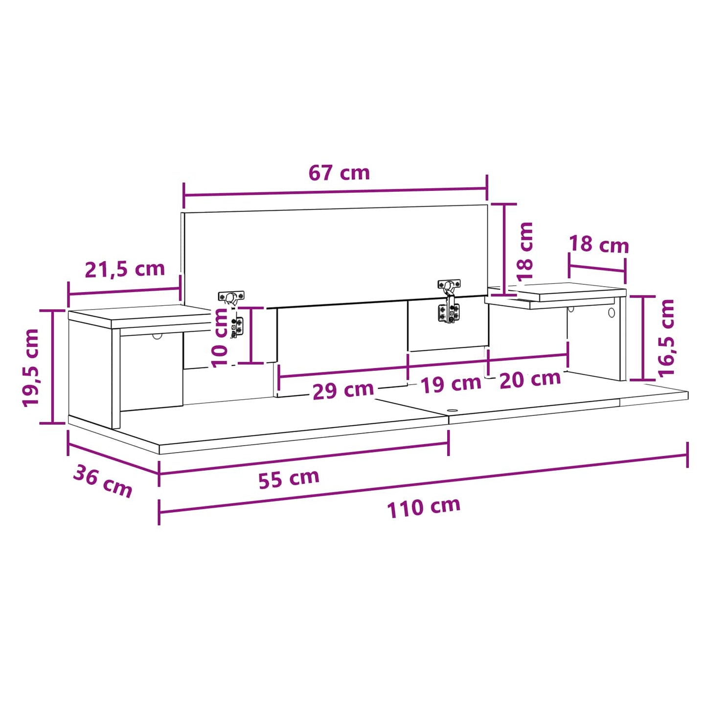Studio Desk Old Wood 110 x 36 x 19.5 cm Engineered Wood