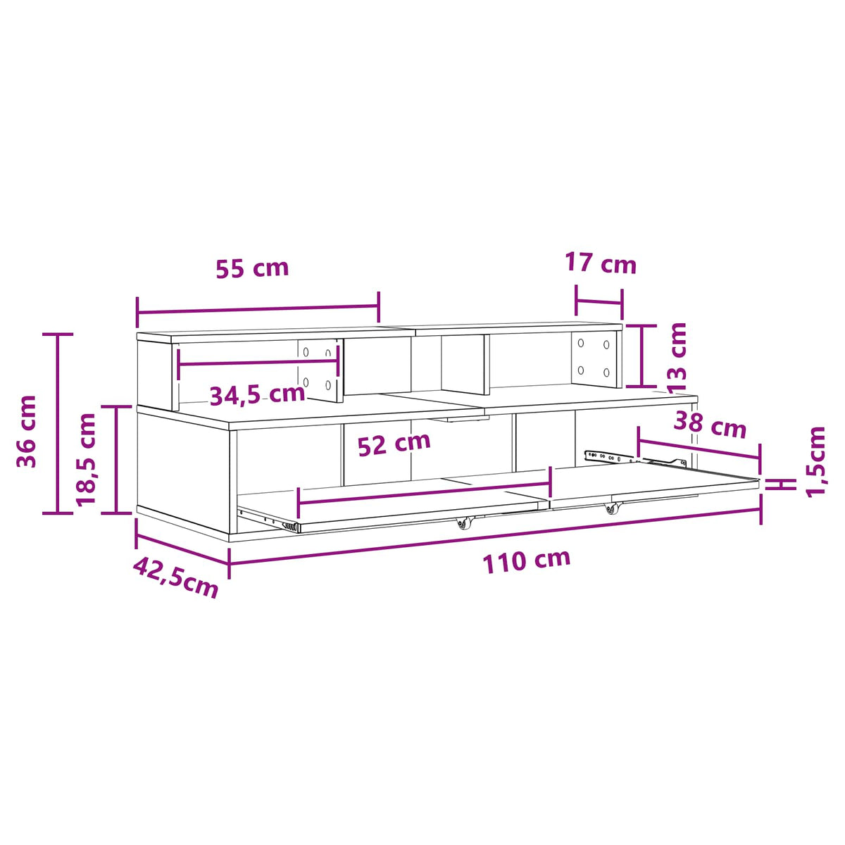 Studio Desk Old Wood 110 x 42.5 x 36 cm Engineered Wood