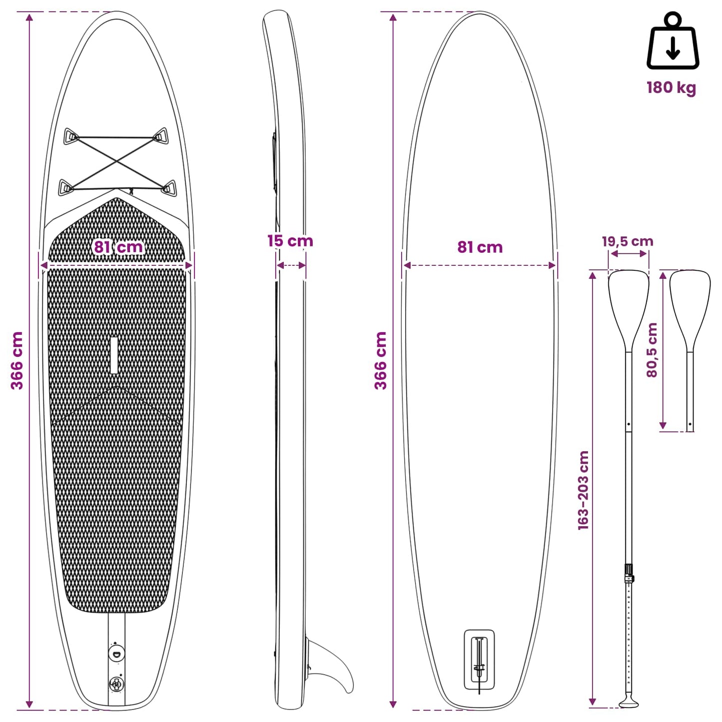 SUP Board with Seat 2-in-1 POSEIDON 366 x 81 x 15 cm Green for
