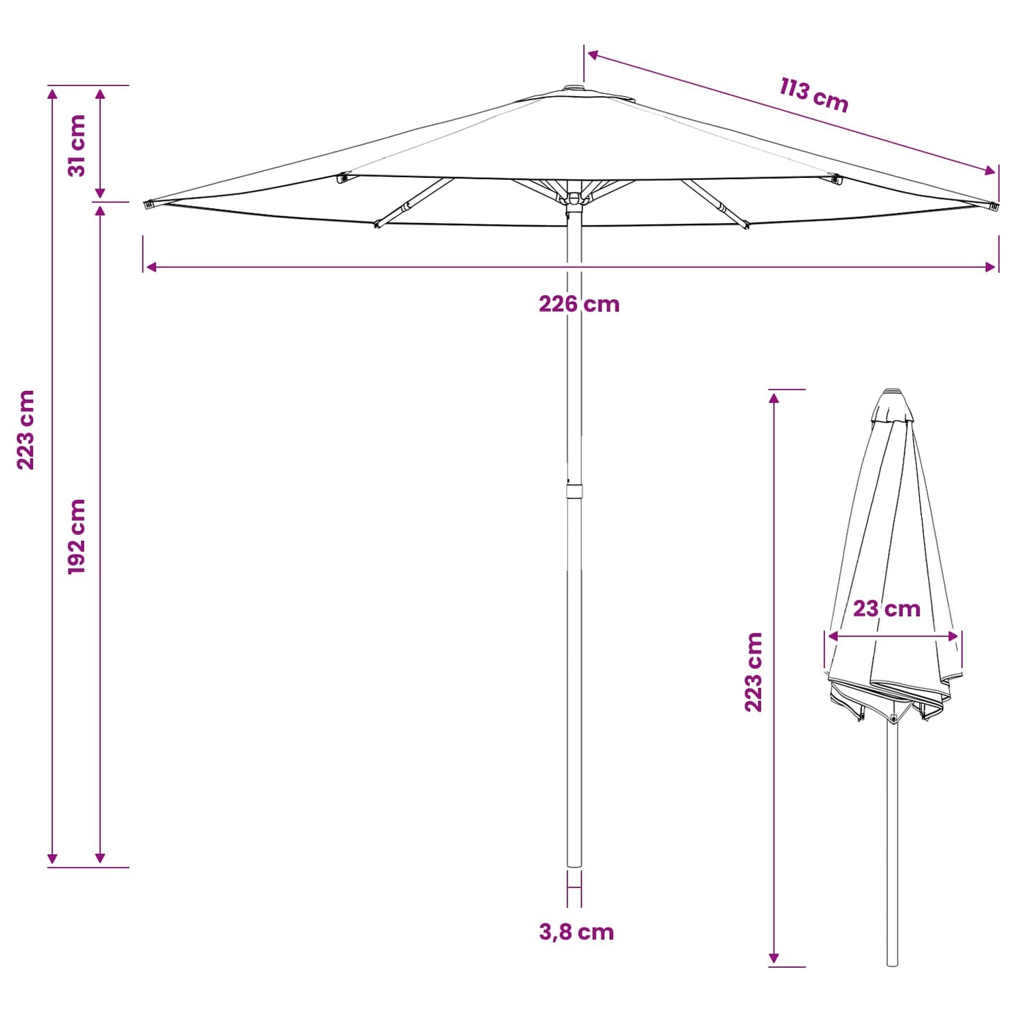 Garden Parasol 230 x 230 cm Polyester Rectangular