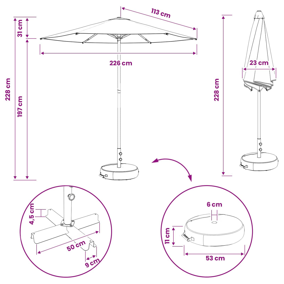 Garden Parasol with Base Rectangular 2.3 x 2.3 m Polyester