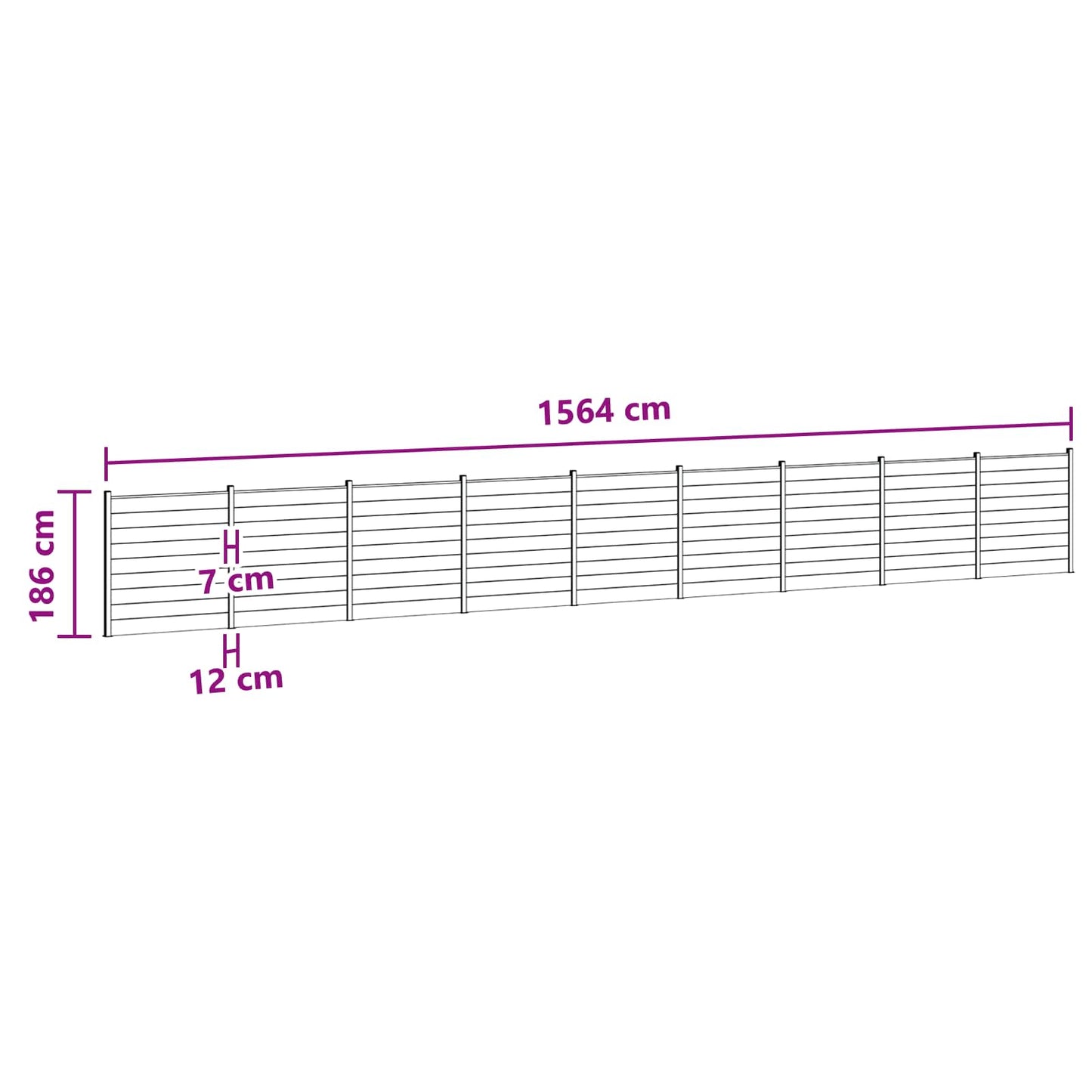 Fence Set 9 pcs 1564 x 186 cm WPC and Aluminium Brown