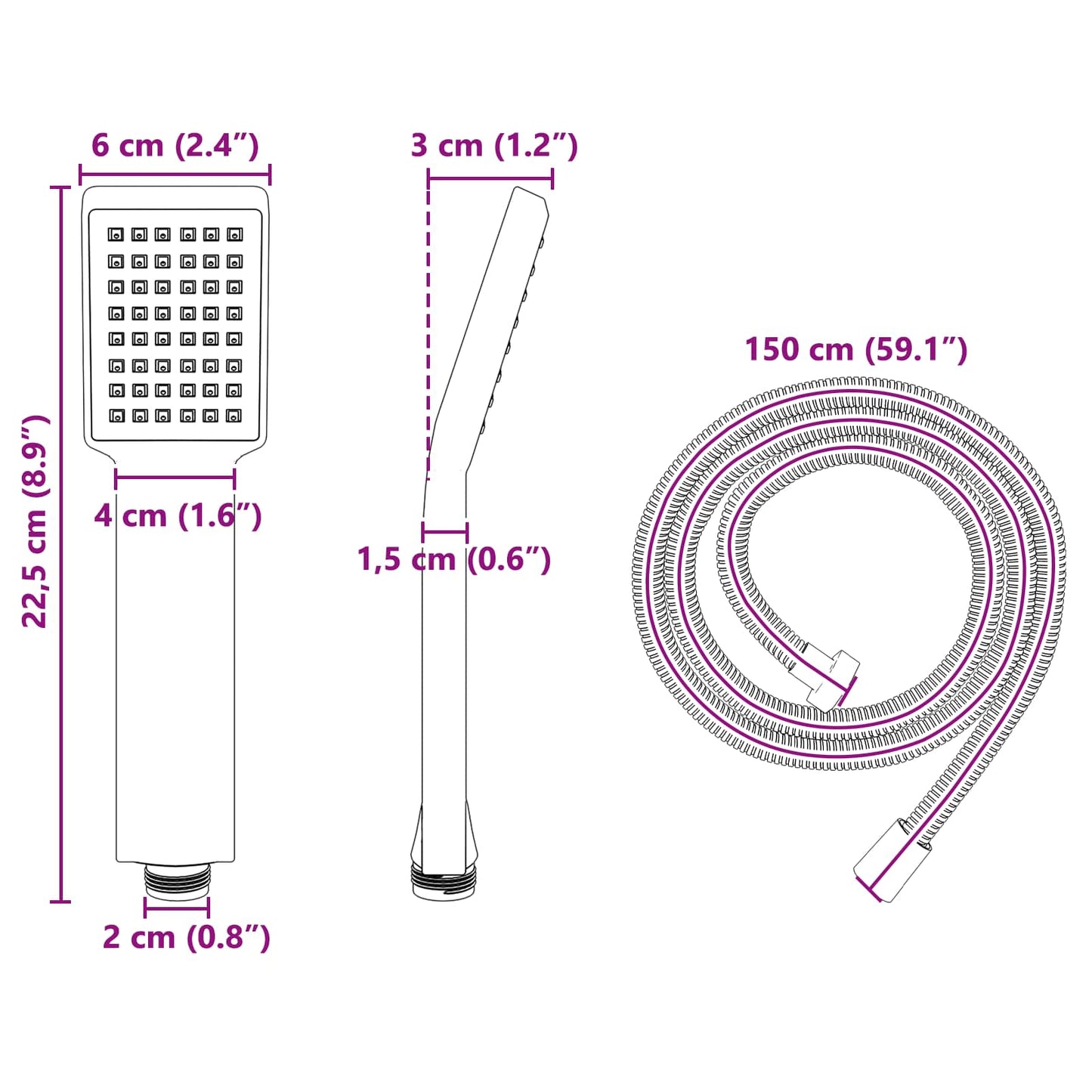 Shower Head Set Chrome 150 cm Stainless Steel