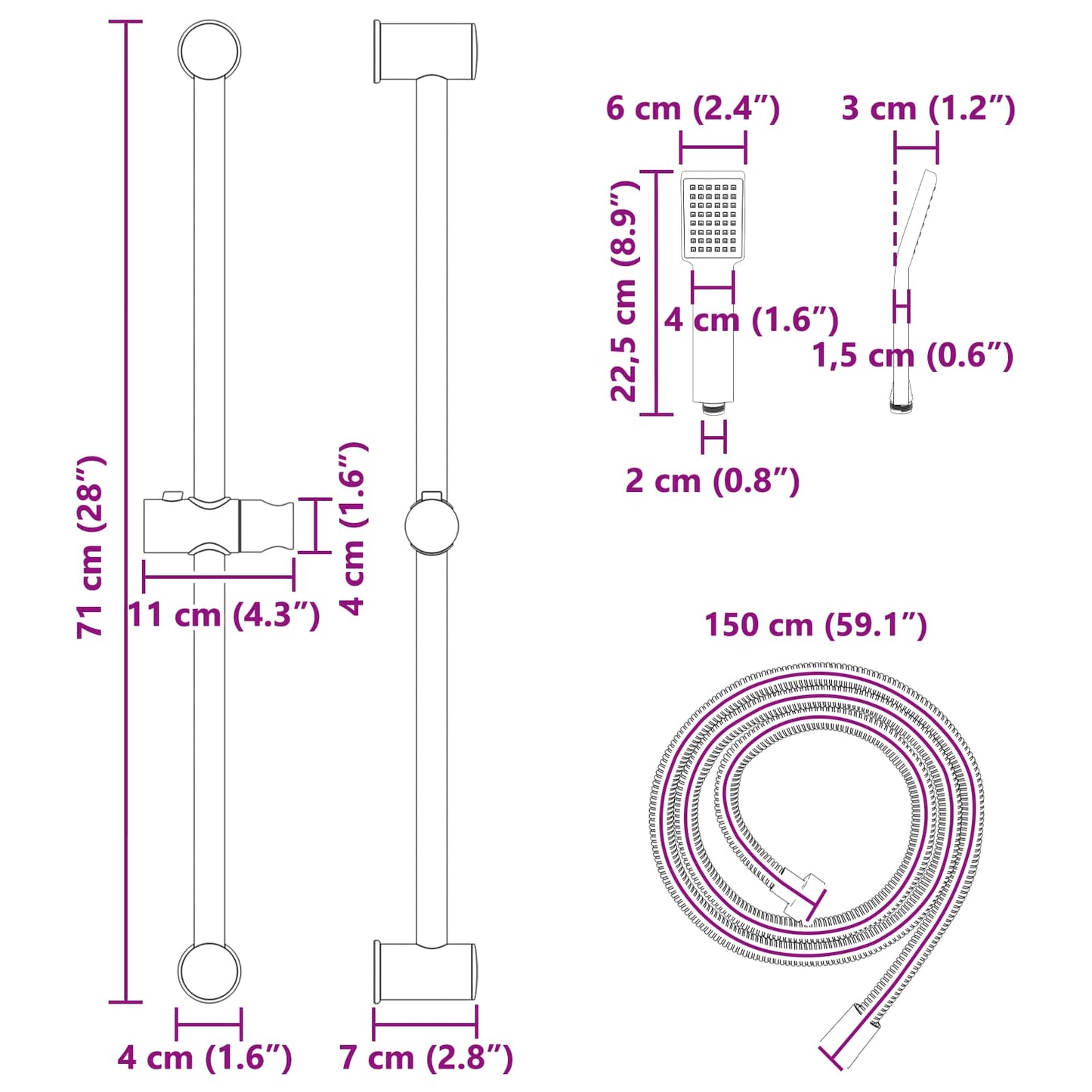 Shower System Set Height Adjustable steel