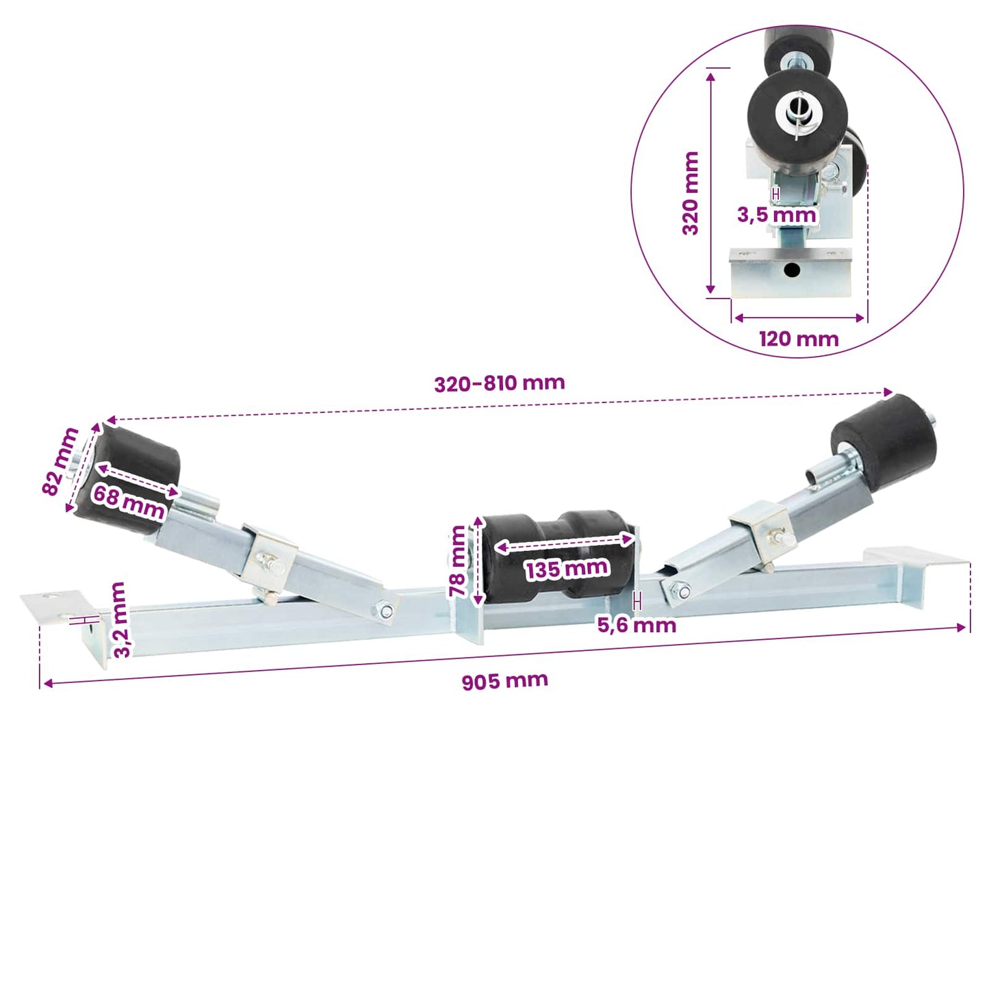 Boat Trailer Bottom Support 90.5 x 12 x 32 cm Galvanised Steel