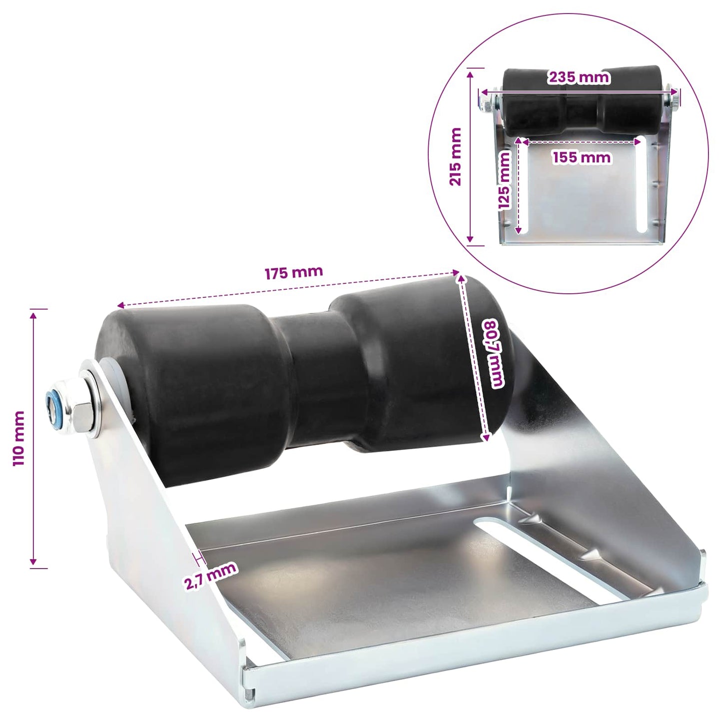 Boat Trailer Roller with Bracket 20.3 cm Galvanised Steel