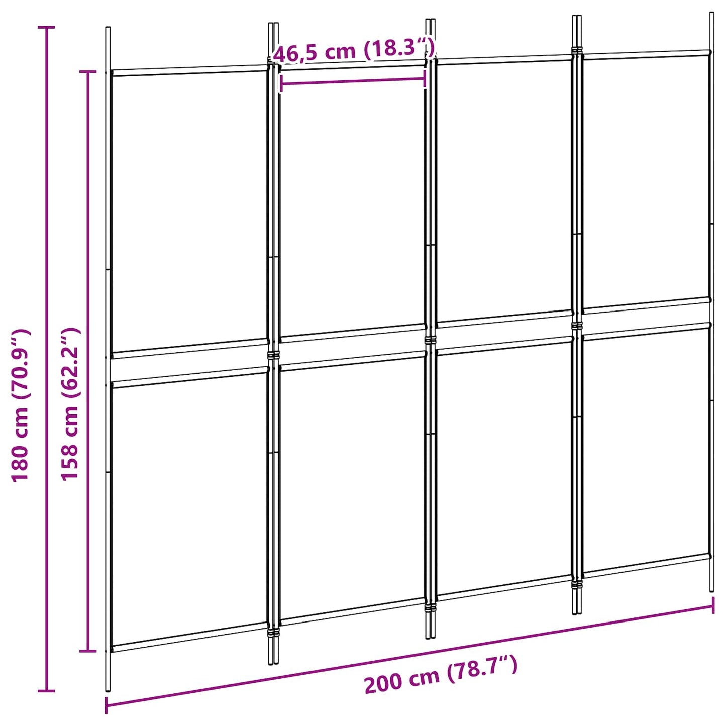 4-Panel Room Divider Beige 200 x 180 cm Fabric