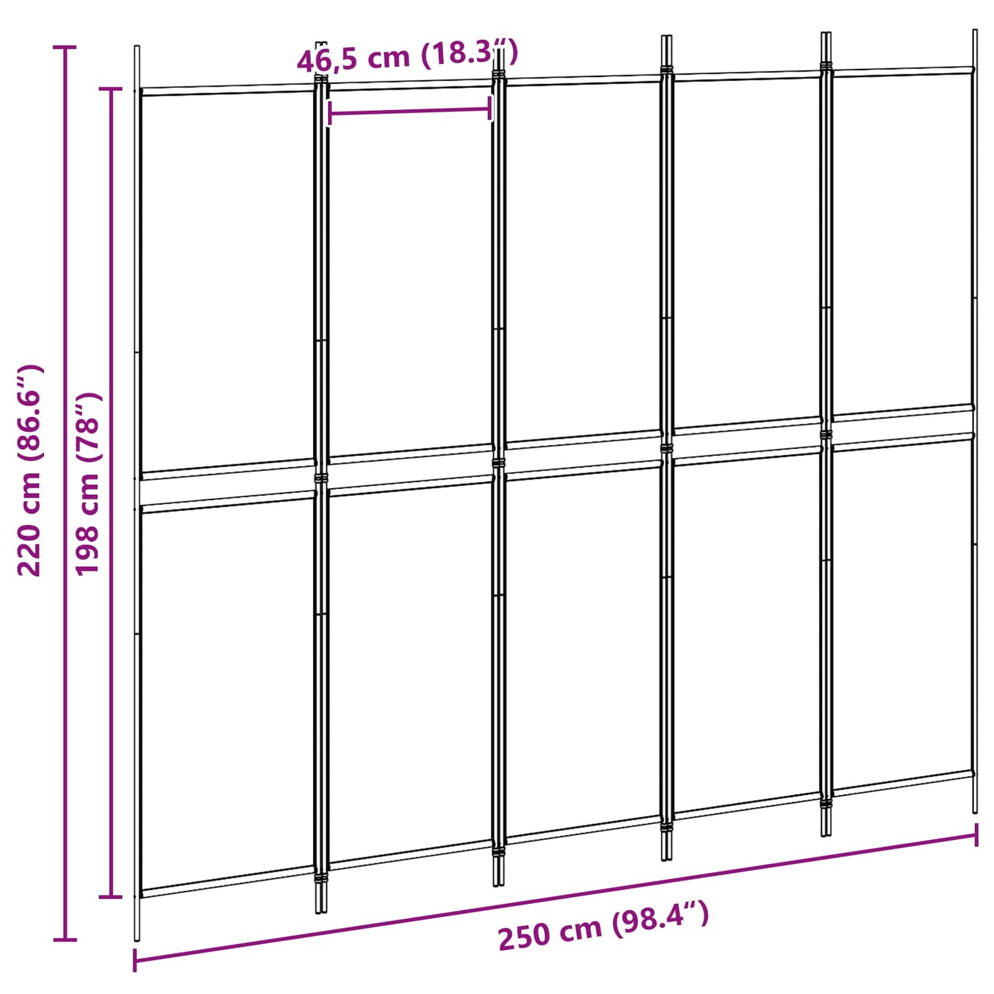 5-Panel Room Divider Beige 250 x 220 cm Fabric