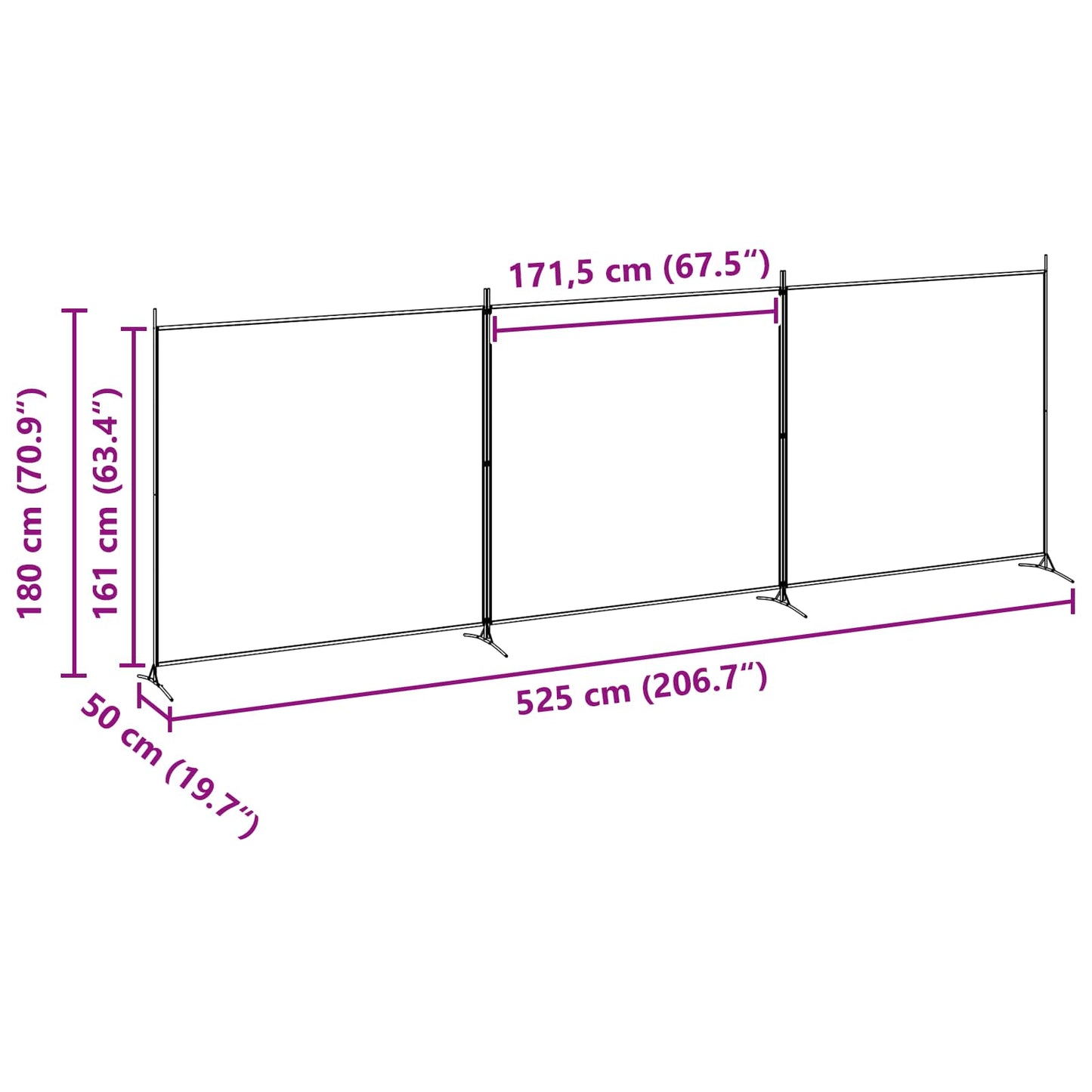 4-Panel Room Divider Beige 525 x 180 cm Fabric