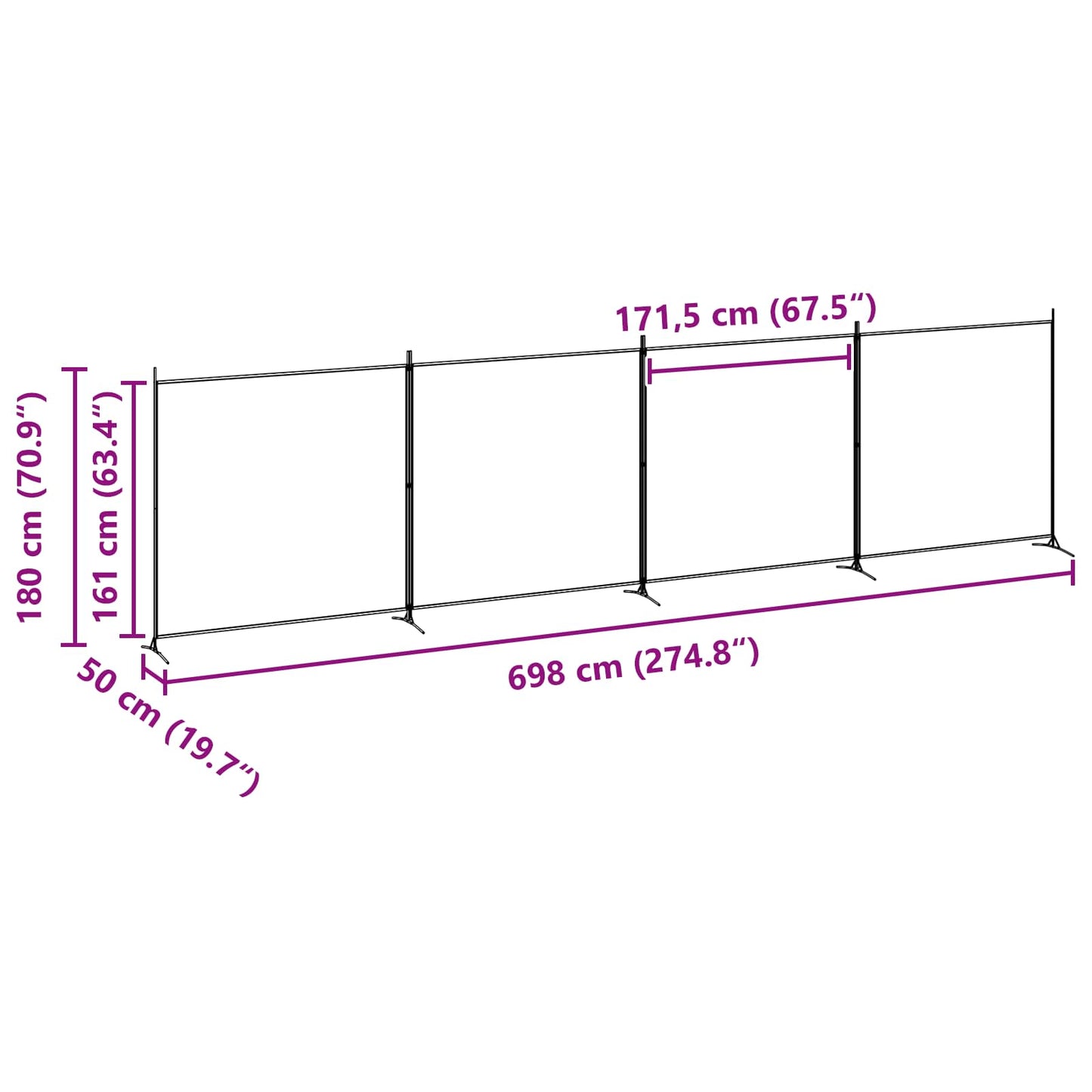 4-Panel Room Divider Beige 698 x 180 cm Fabric