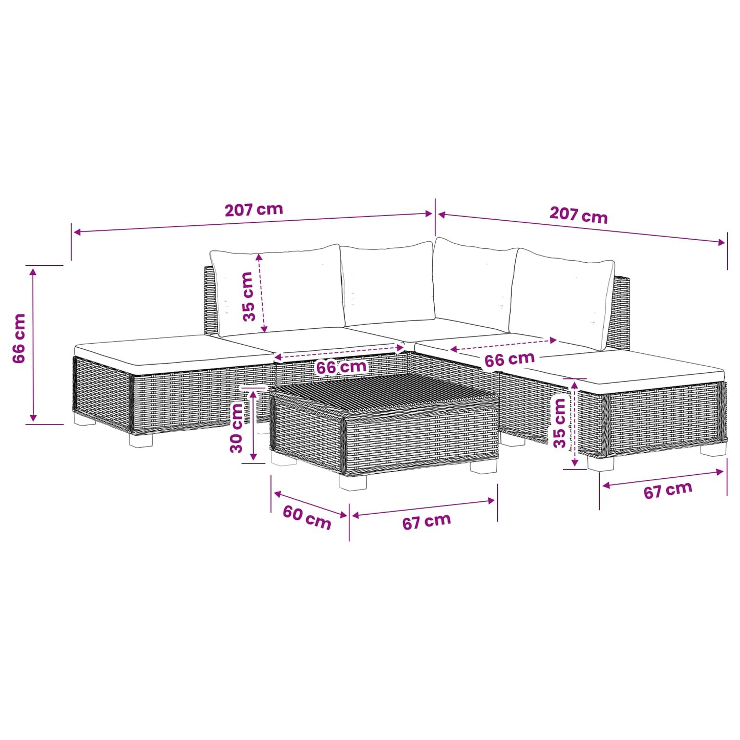 6 pcs Rattan Lounge Set with Cushions GENDT Natural Rattan