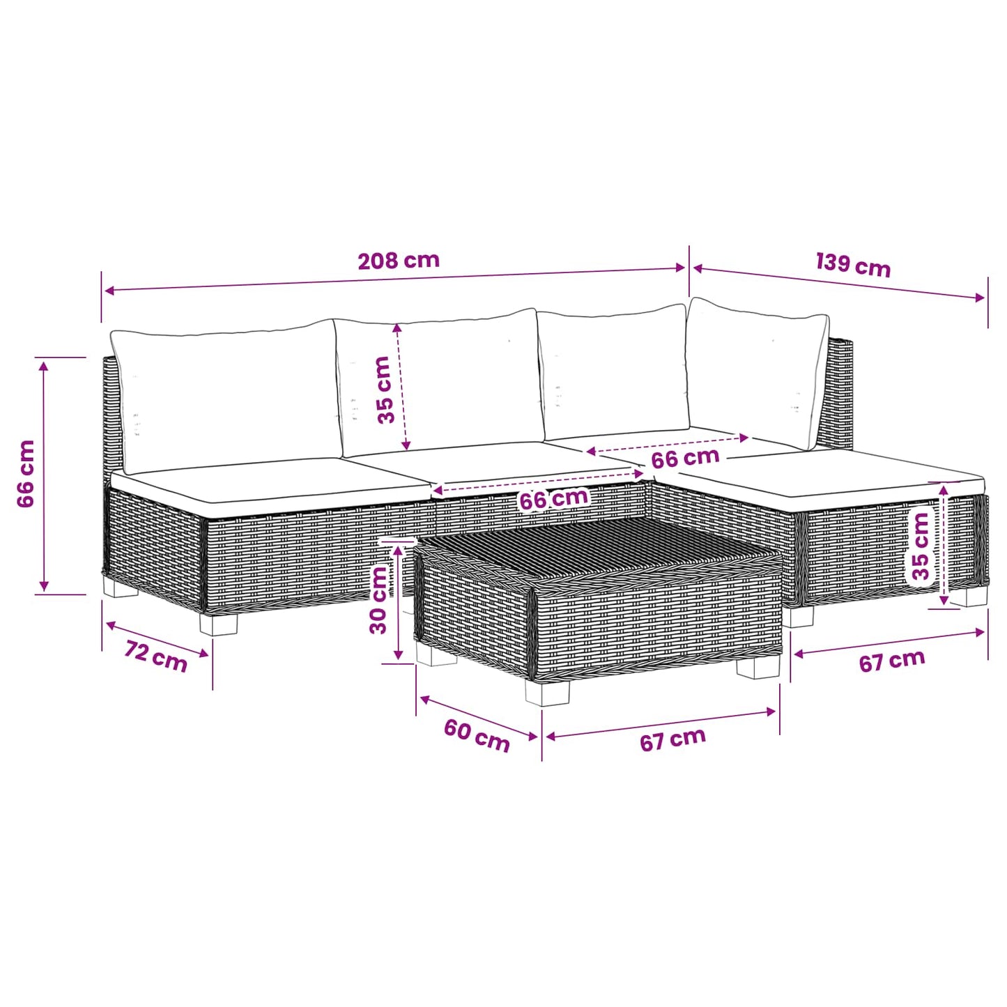 5 pcs Rattan Lounge Set with Cushions GENDT Natural Rattan