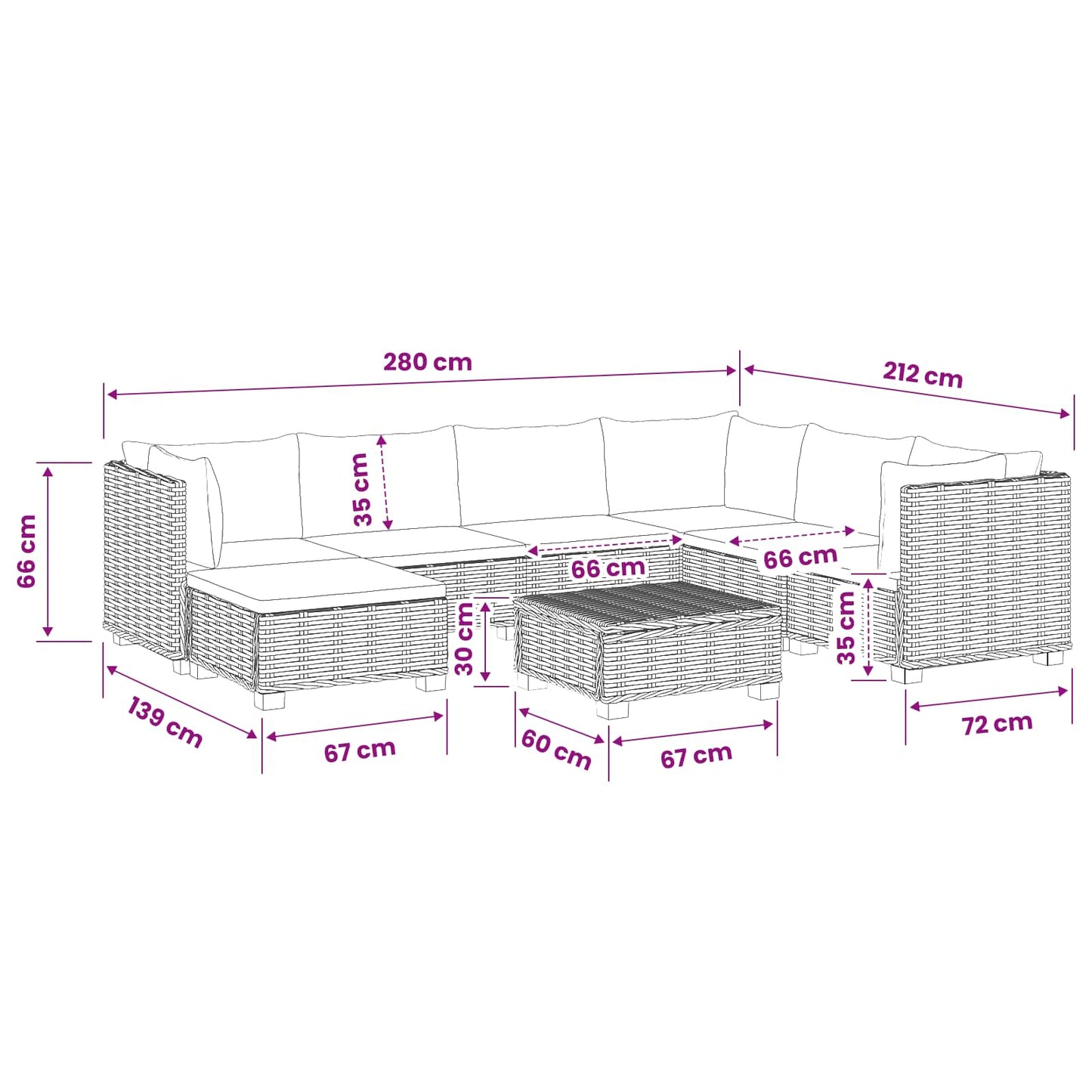 8 pcs Rattan Lounge Set with Cushions GENDT Natural Rattan