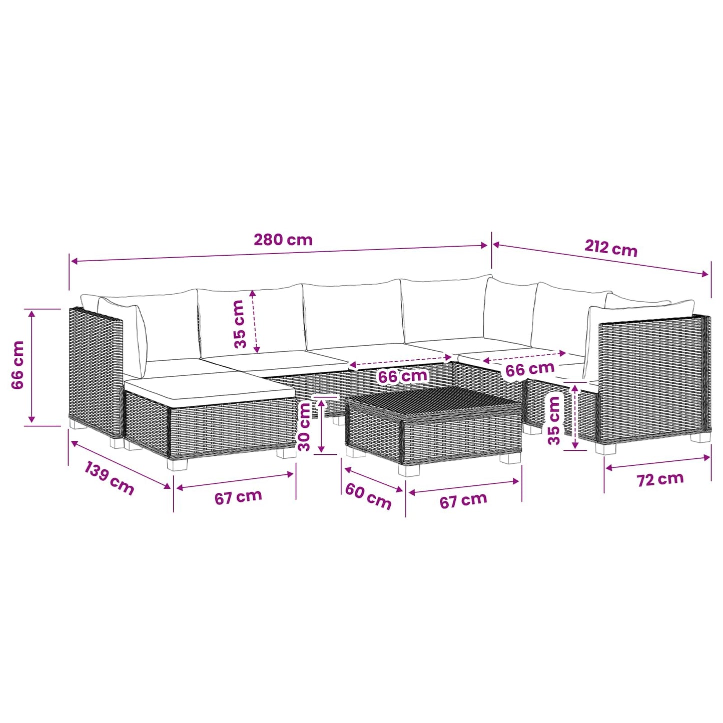 8 pcs Rattan Lounge Set with Cushions GENDT Natural Rattan