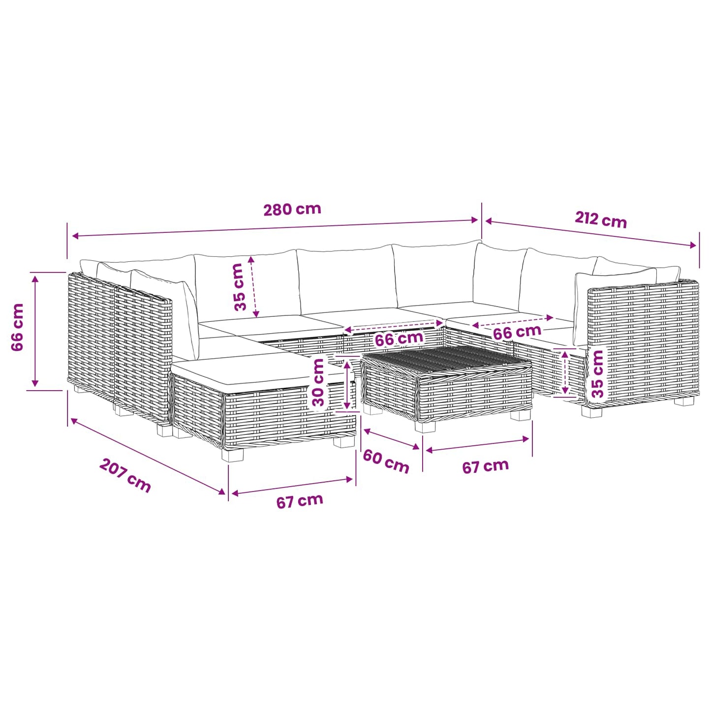 9 pcs Rattan Lounge Set with Cushions GENDT Natural Rattan