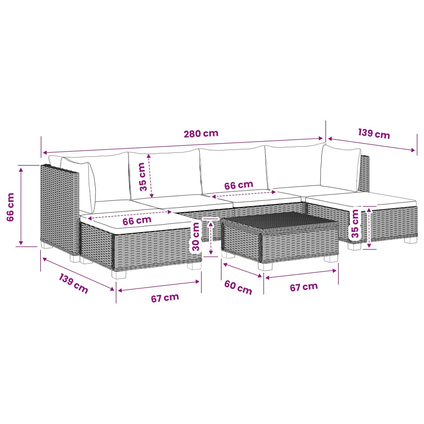 7 pcs Rattan Lounge Set with Cushions GENDT Natural Rattan