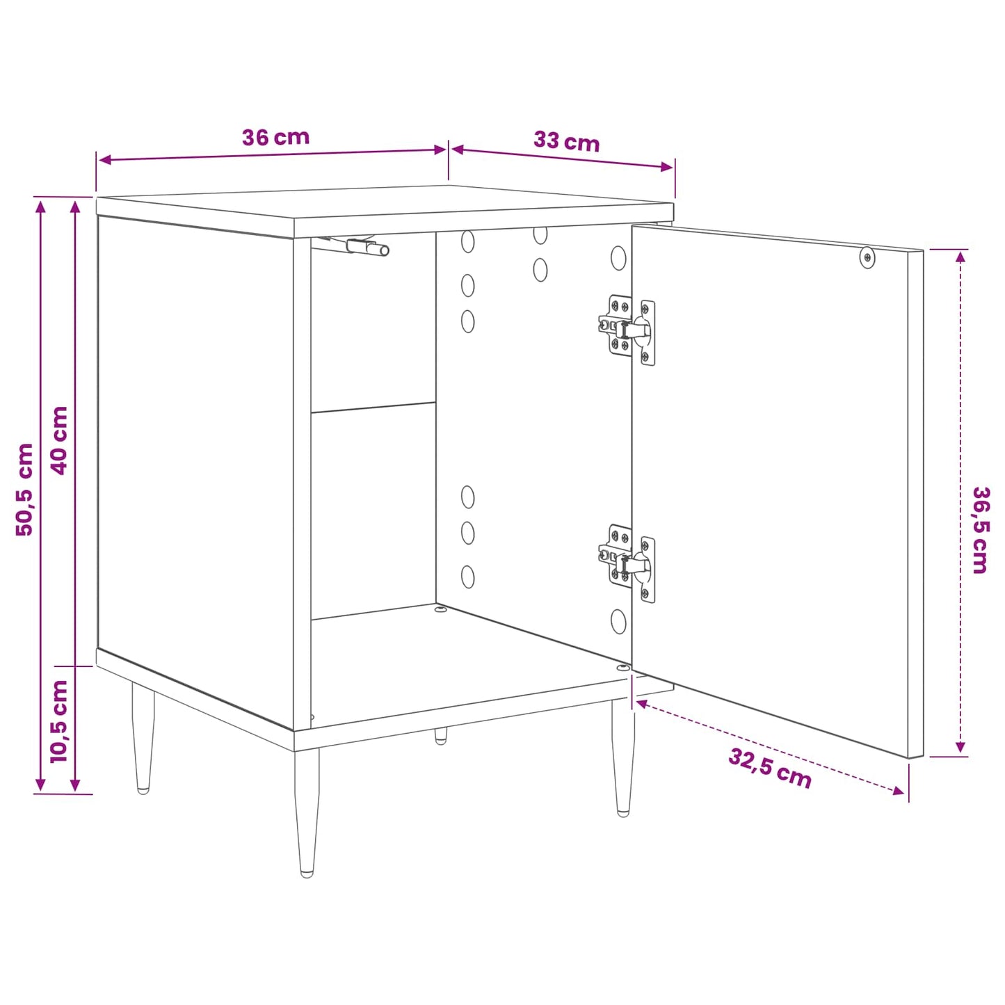 Bedside Cabinet DOKKUM 2 pcs Black Oak 36 x 33 x 51 cm