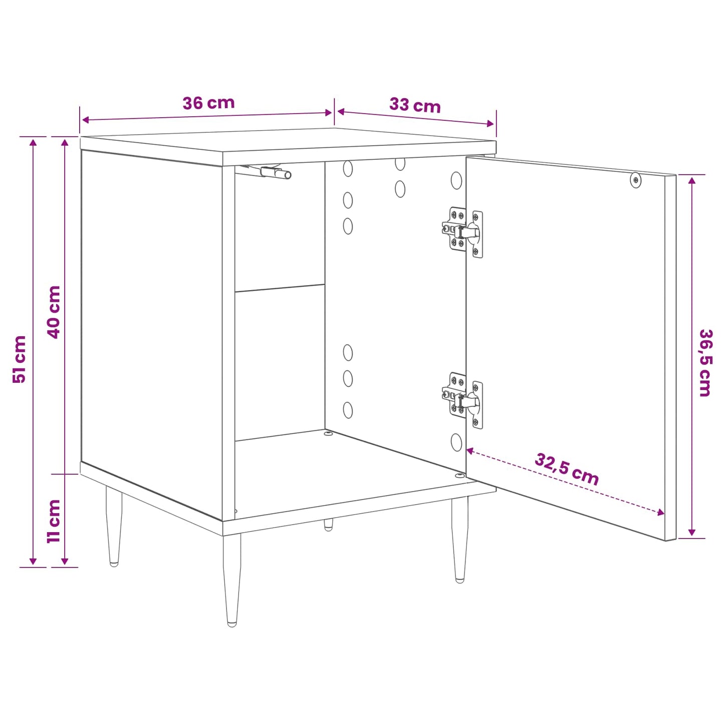 Bedside Cabinet KIEL 2 pcs Black Oak 36 x 33 x 51 cm