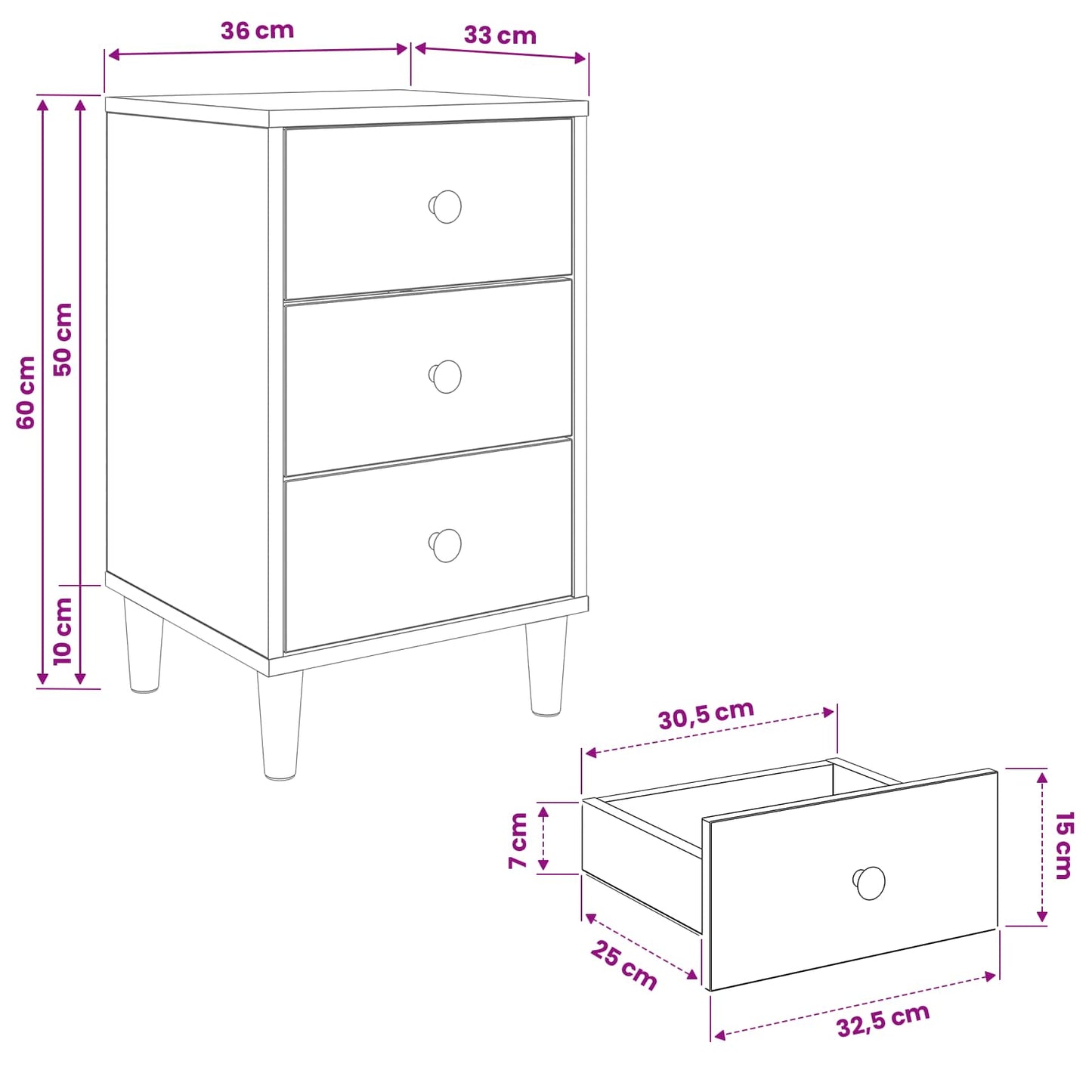 Bedside Cabinet HEESCH 2 pcs Sonoma Oak 36 x 33 x 60 cm