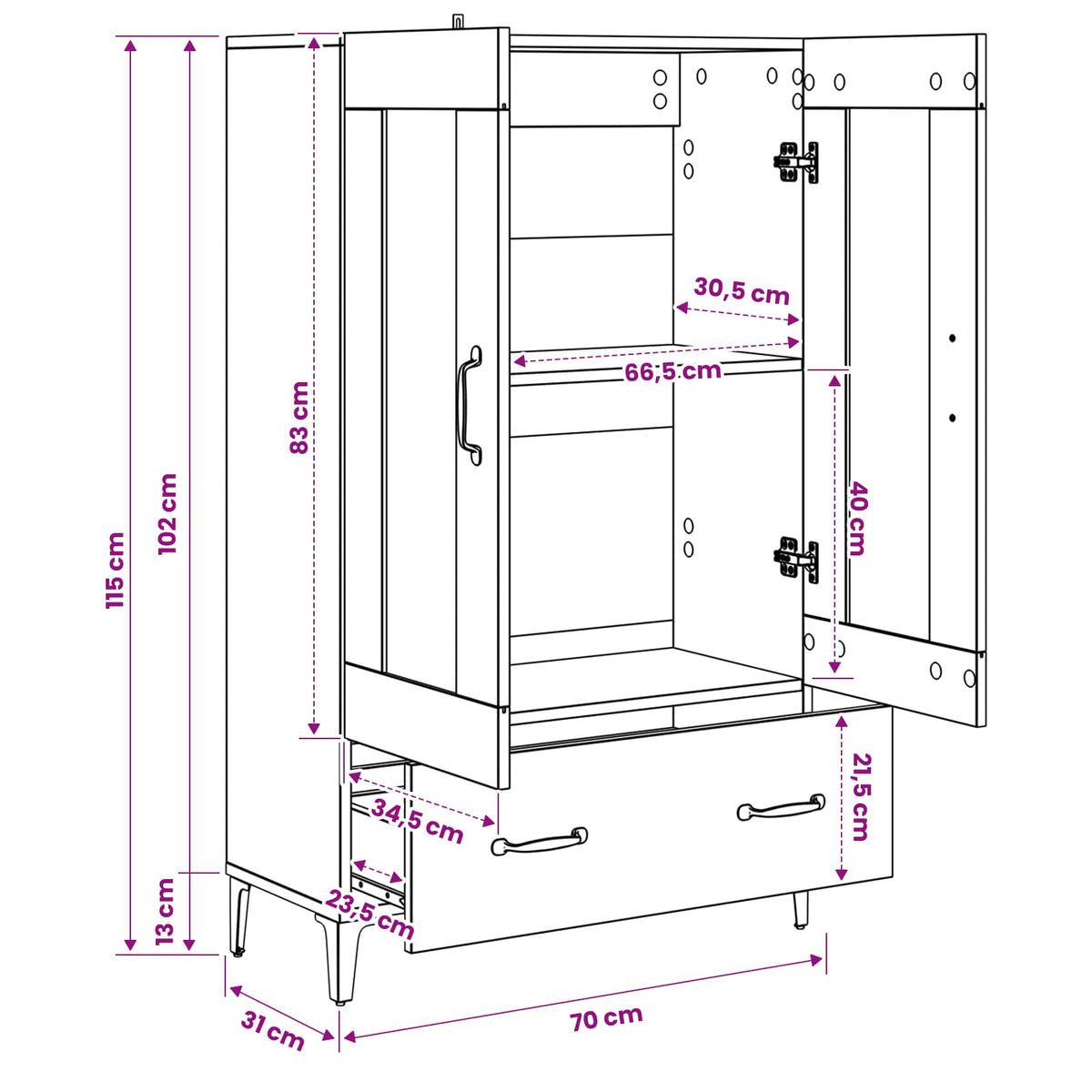 Highboard Black Oak 70 x 31 x 115 cm Engineered Wood