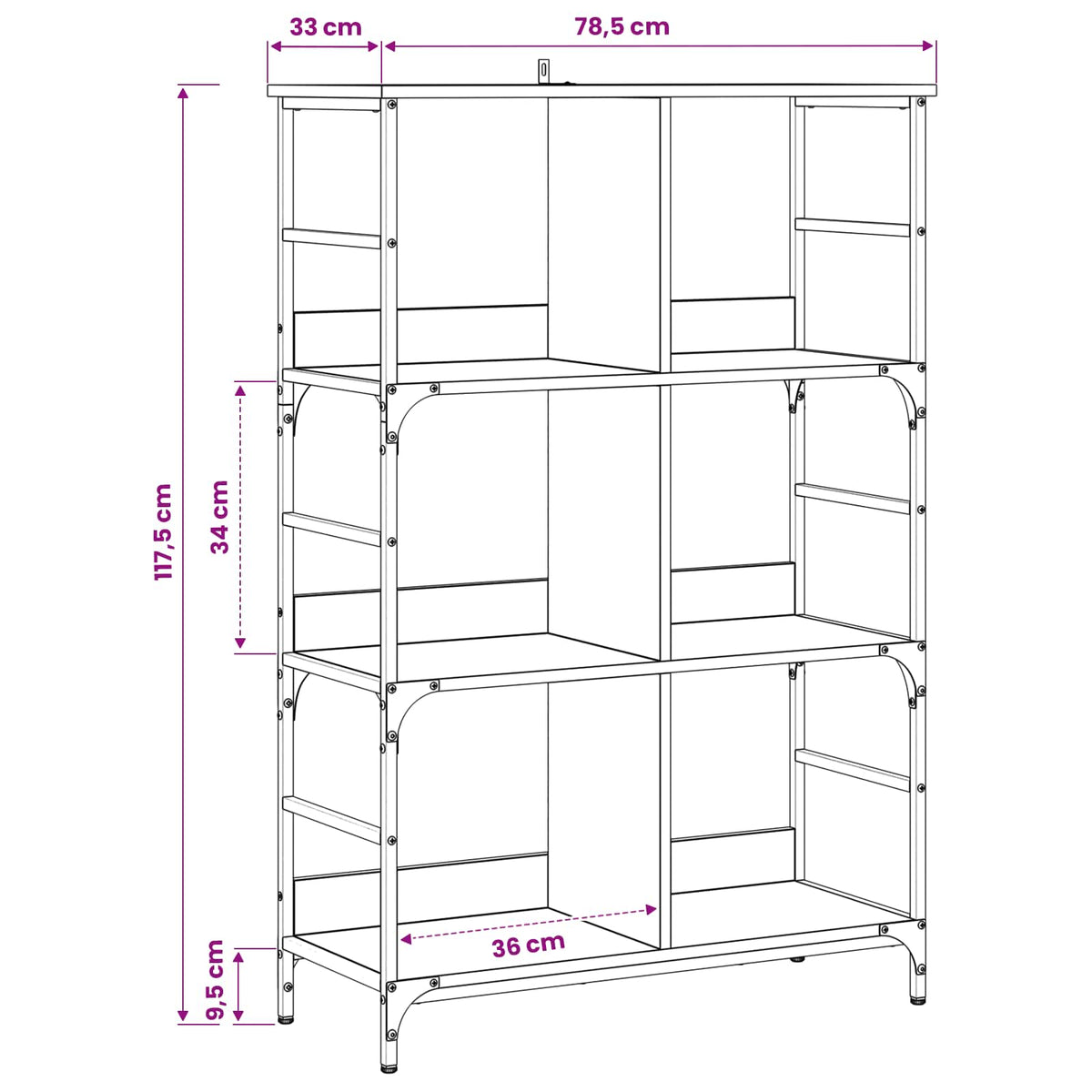 Bookshelf 4-Tier 78.5 x 33 x 117.5 cm metal PB Old wood