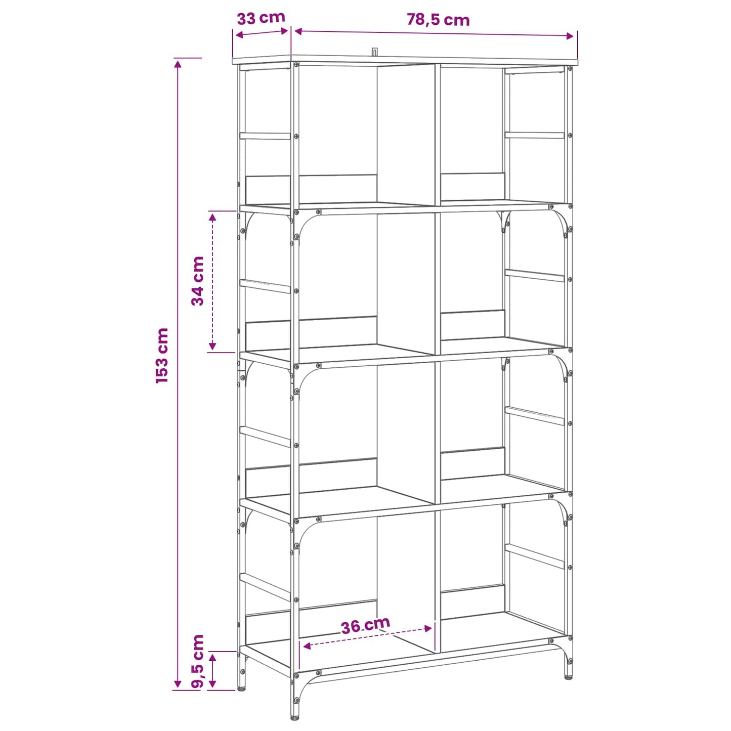 Bookshelf Black oak 78.5 x 33 x 153 cm metal PB