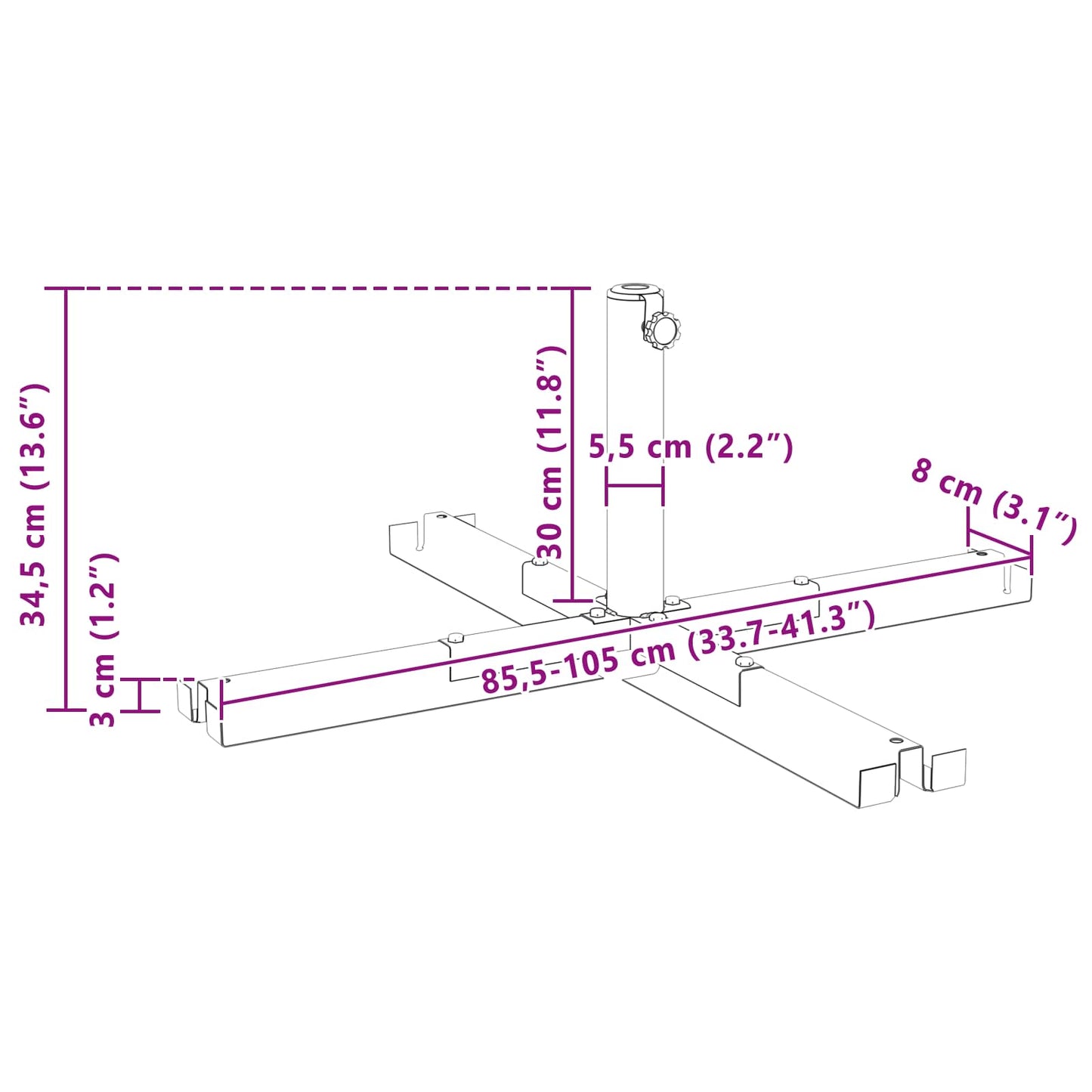 Parasol Base for 25–50 mm Pole Manual Black Powder-Coated Steel