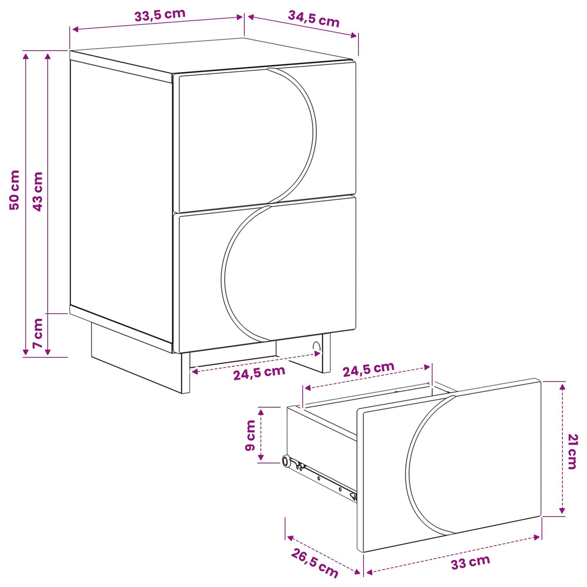 Bedside Cabinet White 33.5 x 34.5 x 50 cm Engineered Wood