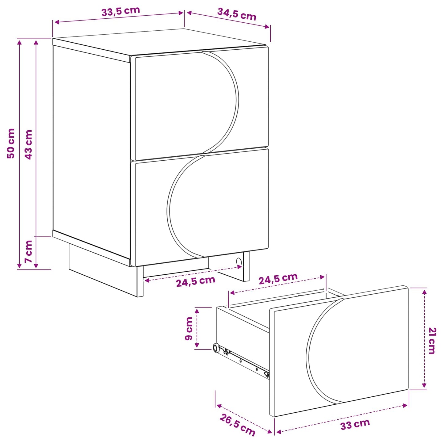 Bedside Cabinet 2 pcs Concrete Grey 33.5 x 34.5 x 50 cm