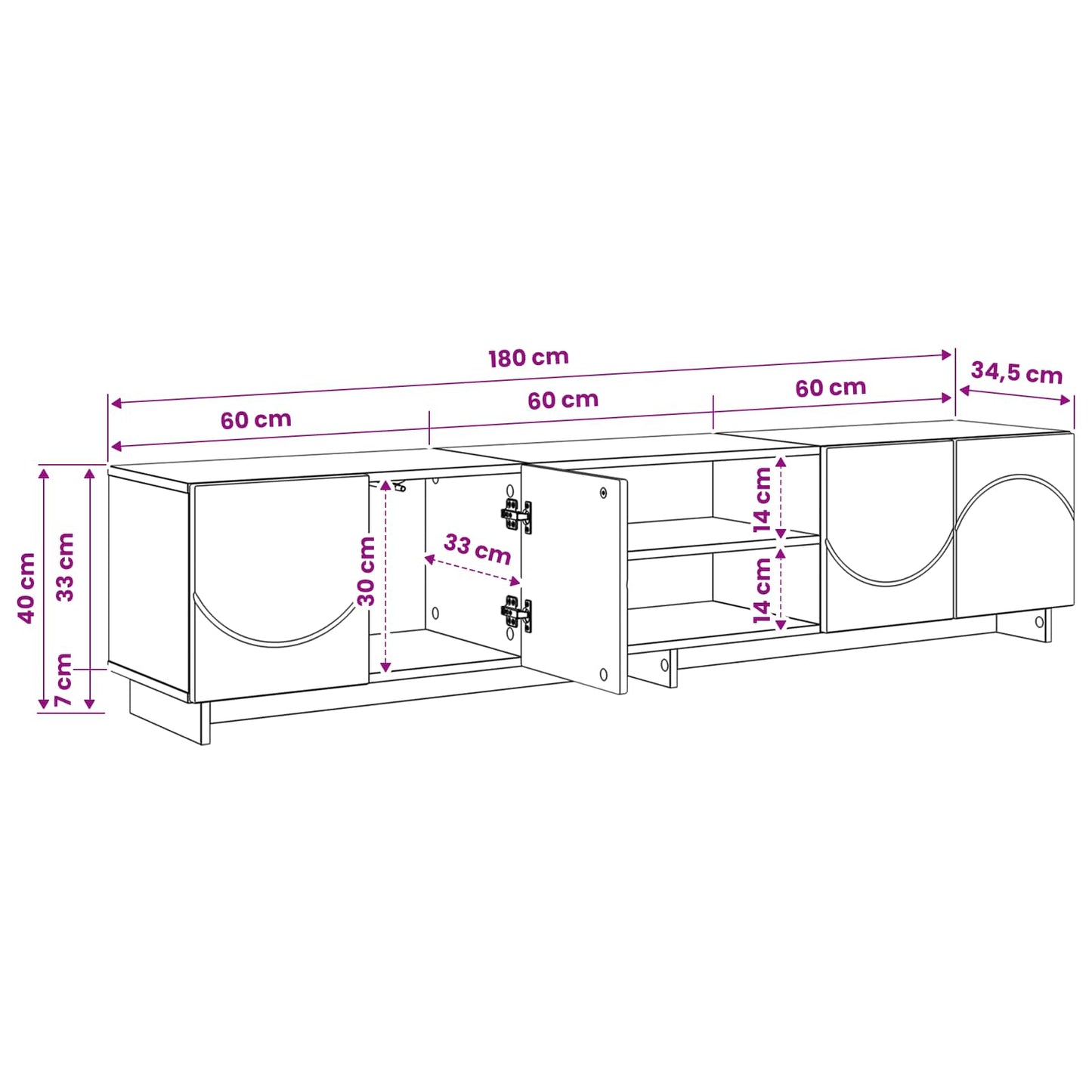 TV Stand 180 x 34.5 x 40 cm Smoked Oak Engineered Wood
