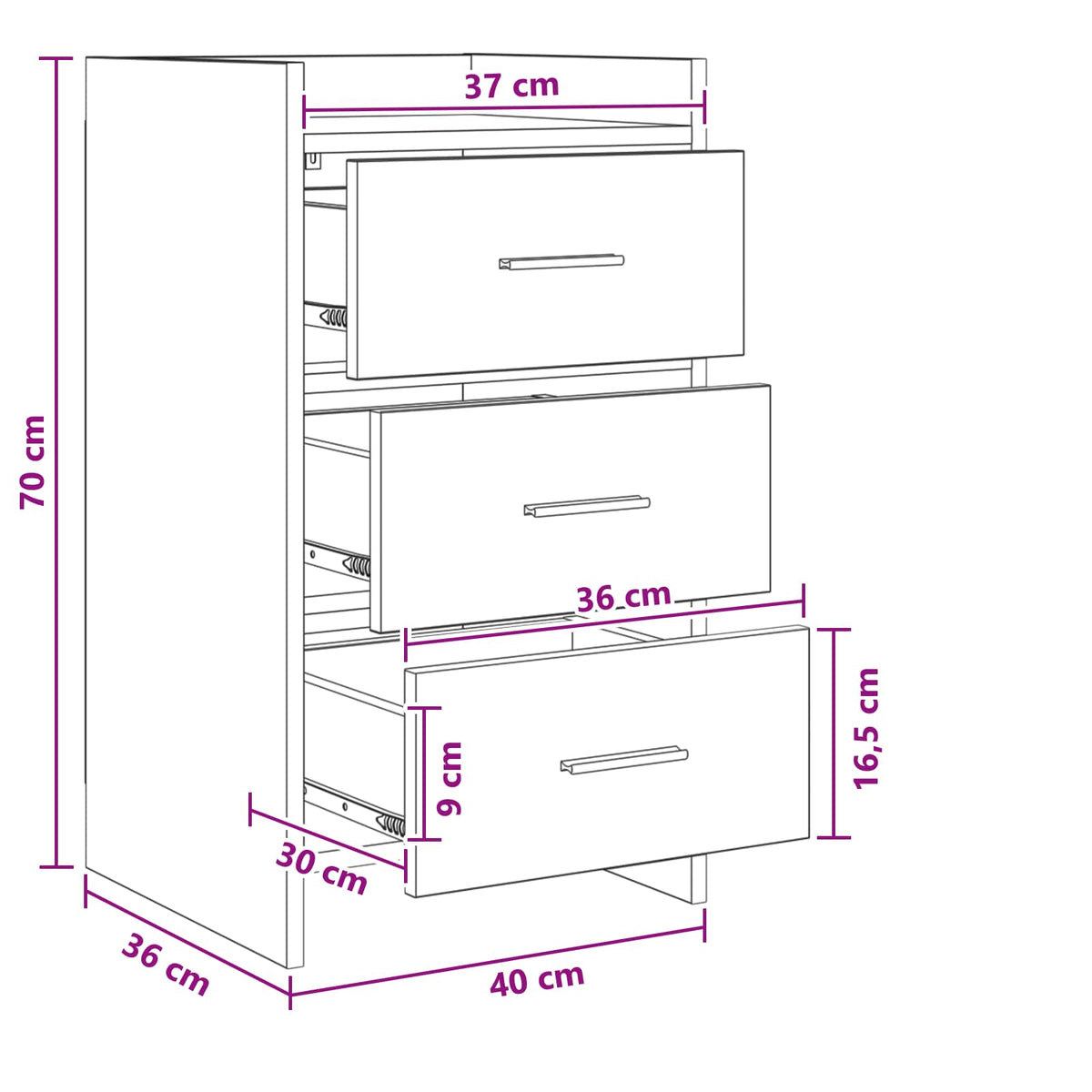 Bedside Tables Black Oak 40 x 36 x 70 cm Engineered Wood