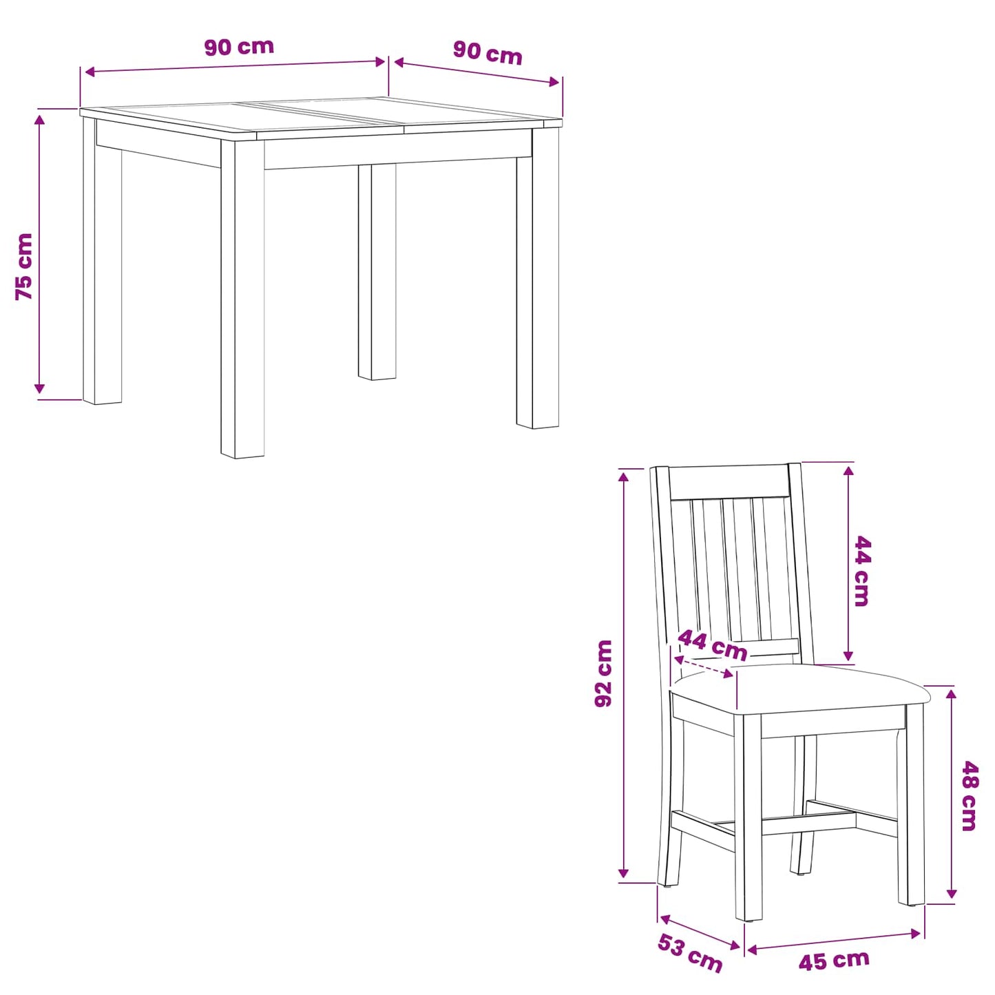Dining Set 3 pcs Black Solid Oak Wood