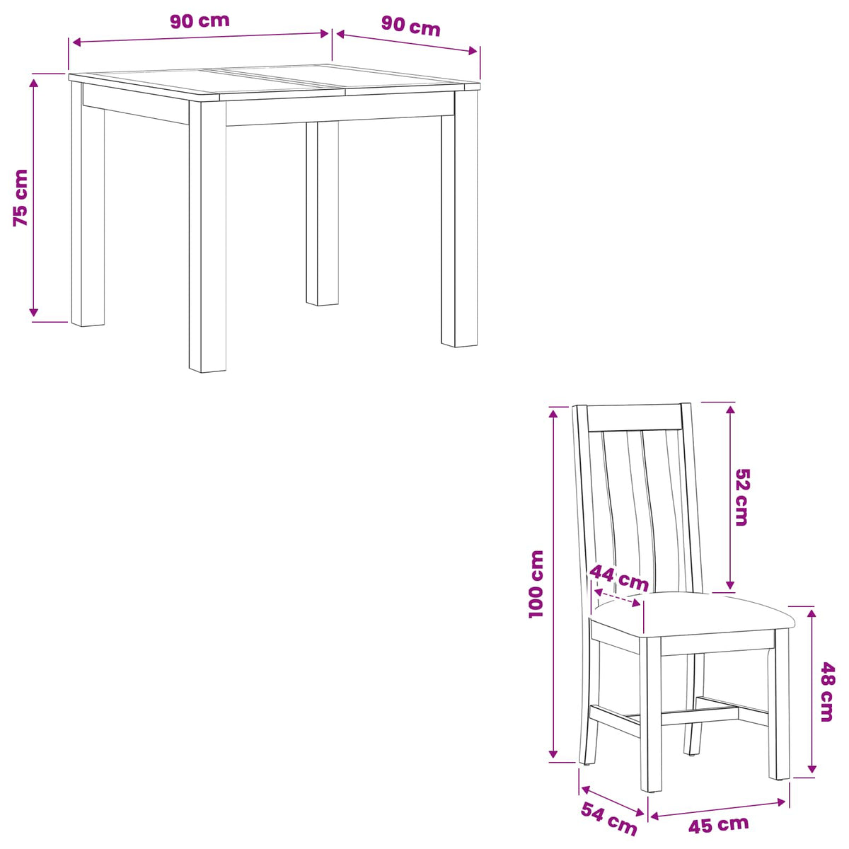 Dining Set 3 pcs Black Solid Oak Wood