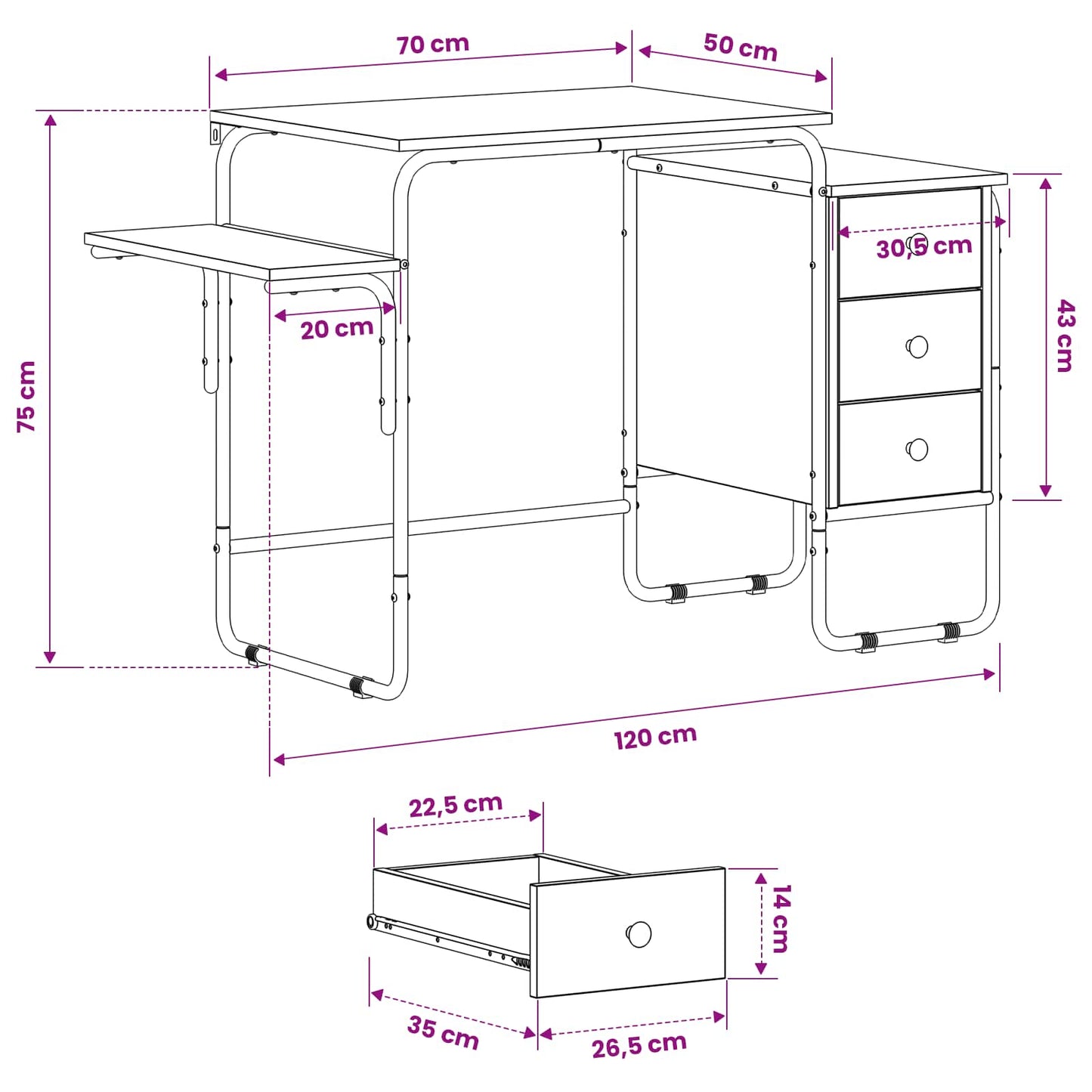 Desk with Storage Oak Wood 120 x 50 x 75 cm