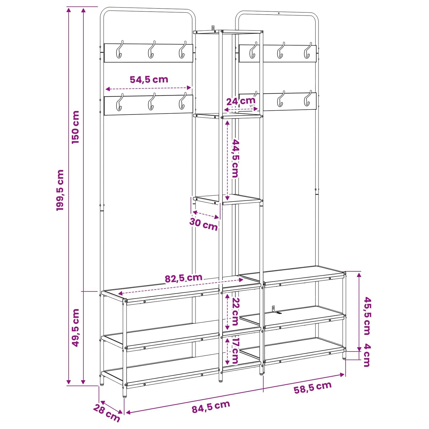 Coat Stand with Shoes Bench Smoked Oak 143 x 30 x 199.5 cm