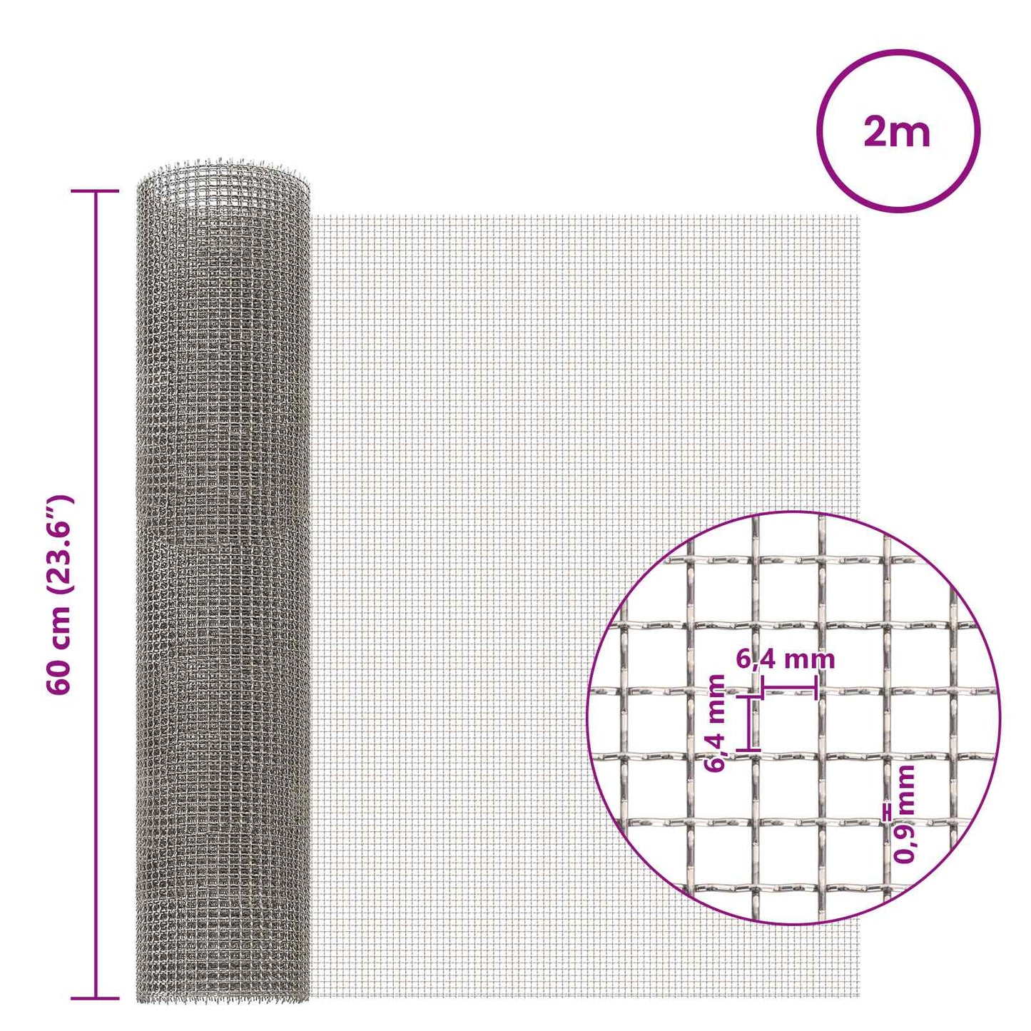 Mesh Screen 60 x 200 cm 3 Mesh Stainless Steel 201 Silver