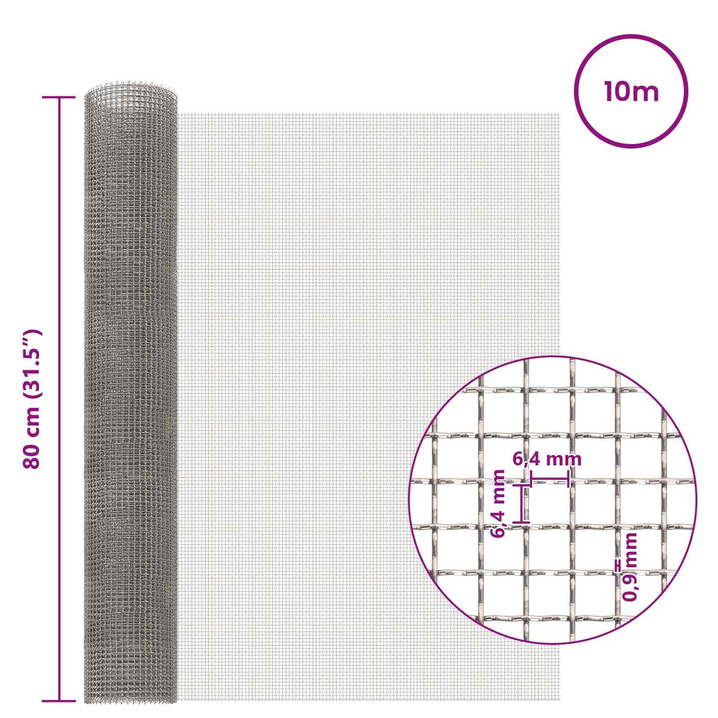 Mesh Screen 80 x 1000 cm 3 Mesh Stainless Steel 201 Silver
