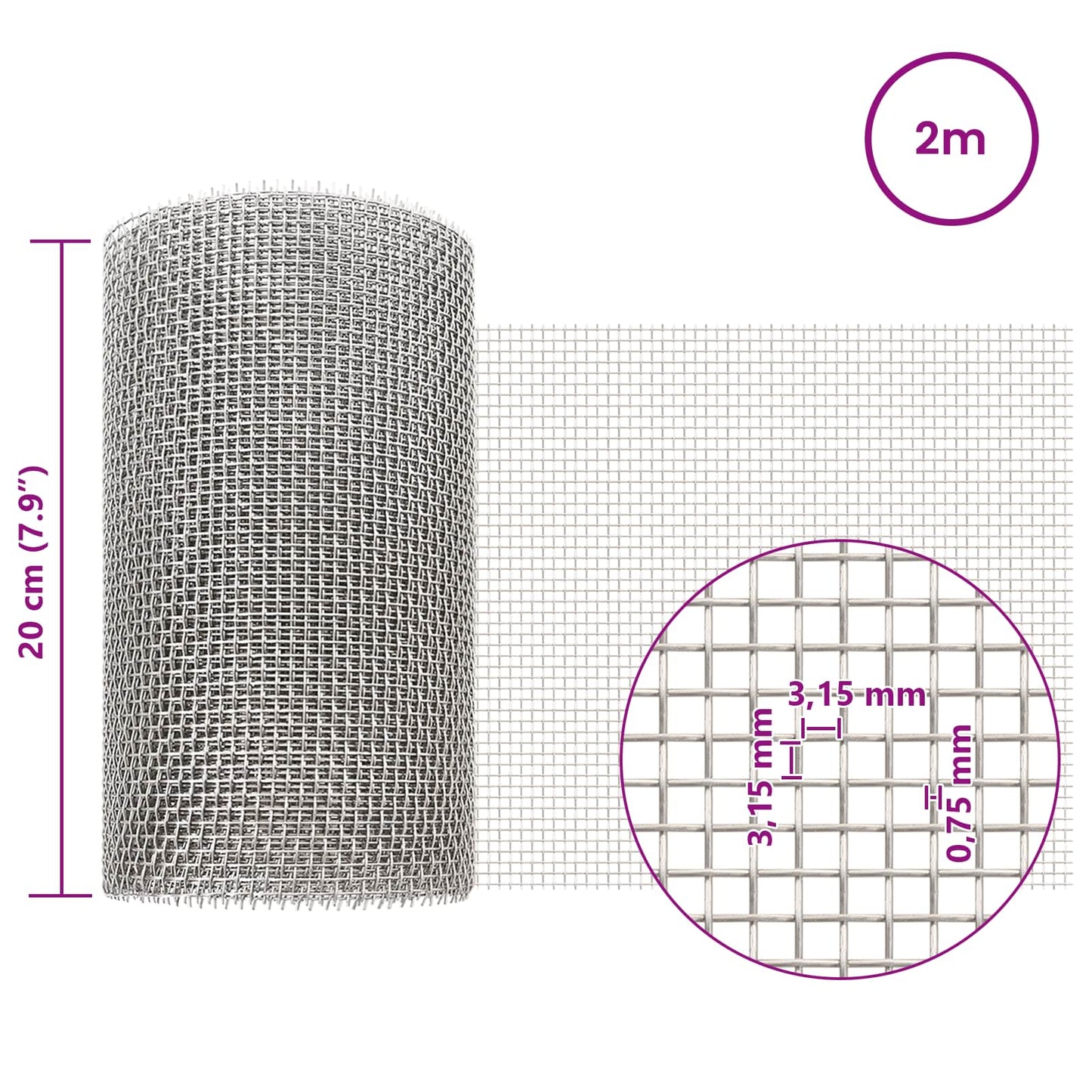 Mesh Screen 20 x 200 cm 6 Mesh Stainless Steel 201 Silver