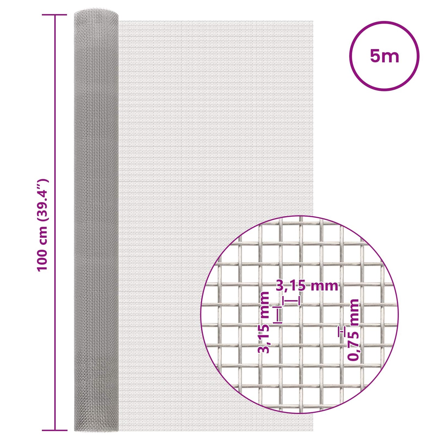 Mesh Screen 100 x 500 cm 6 Mesh Stainless Steel 201 Silver