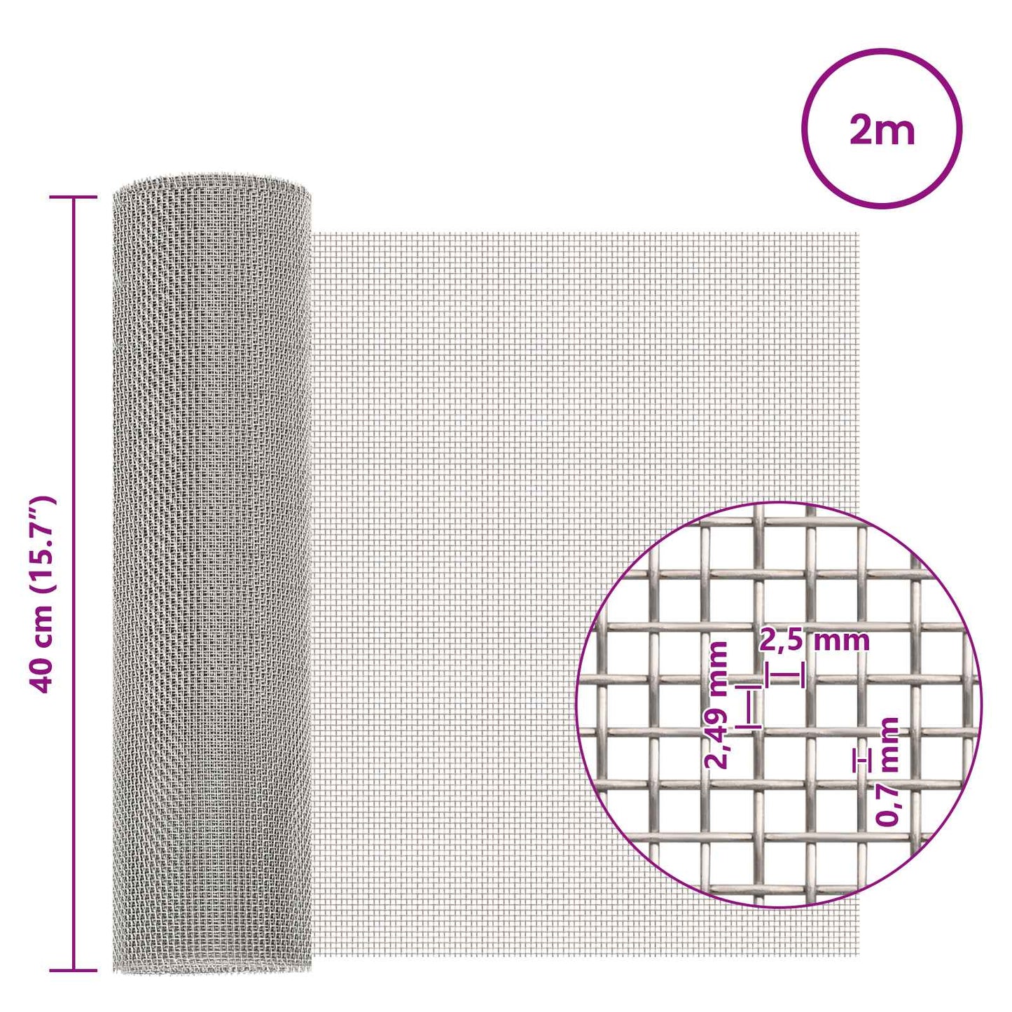 Mesh Screen 40 x 200 cm 8 Mesh Stainless Steel 201 Silver