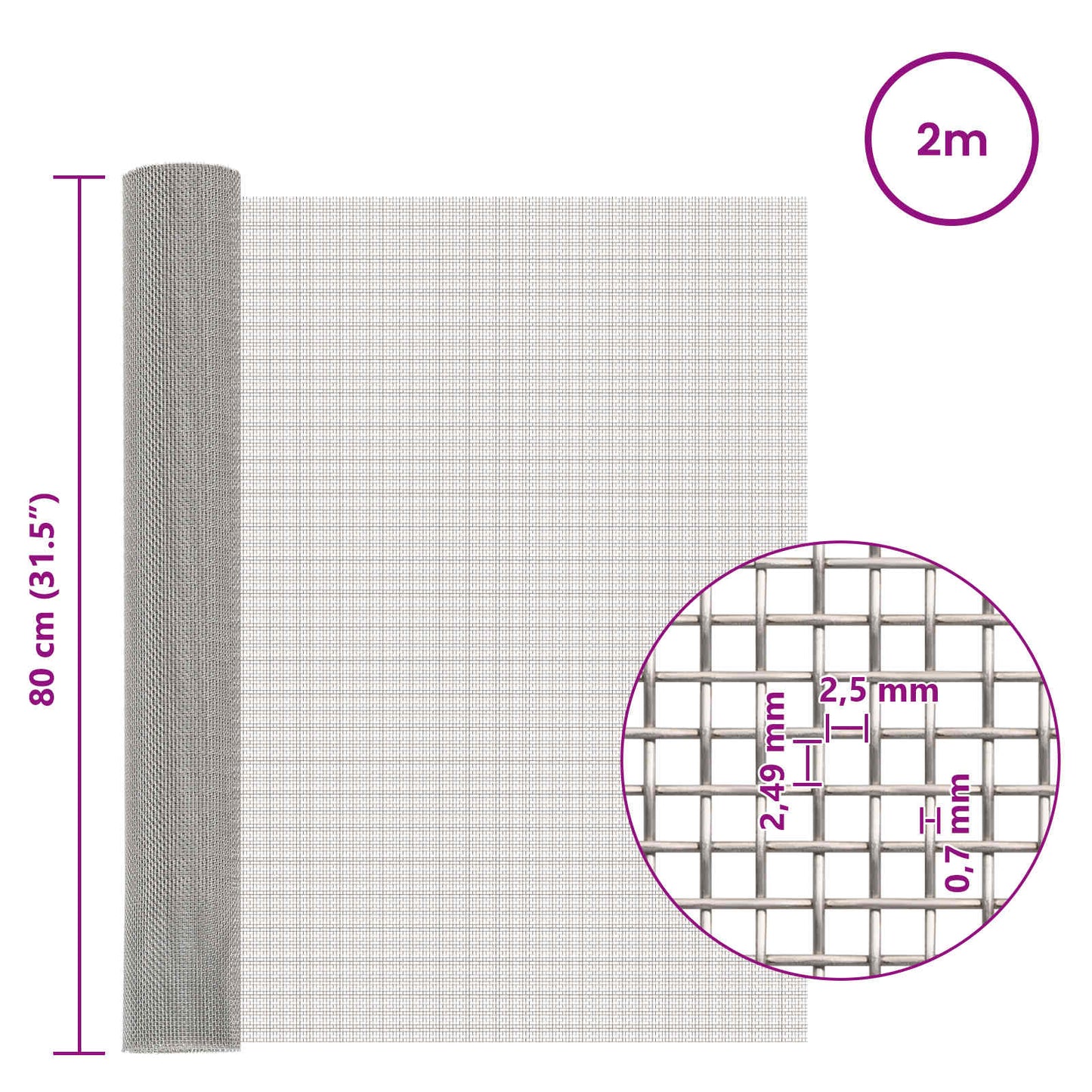 Mesh Screen 80 x 200 cm 8 Mesh Stainless Steel 201 Silver