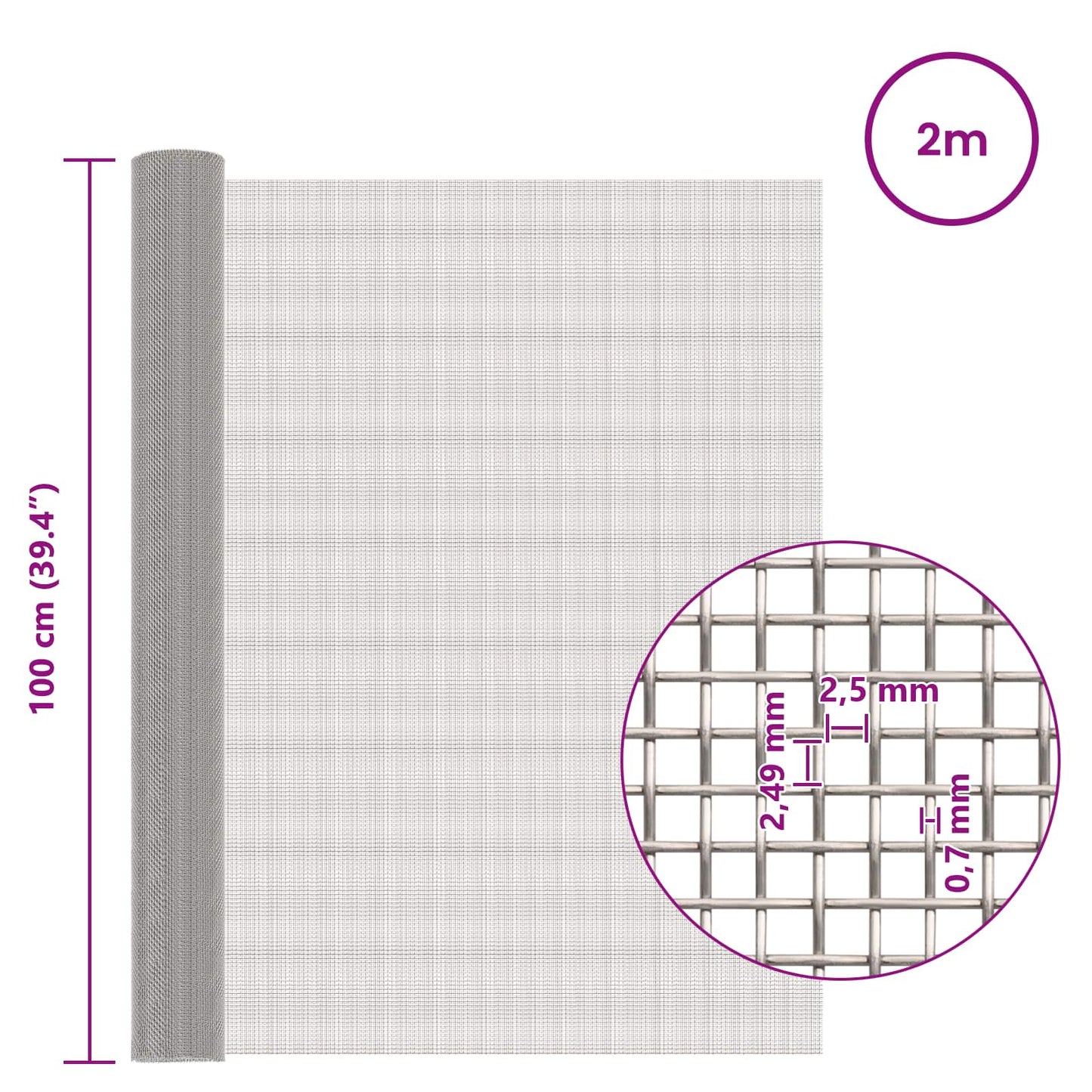Mesh Screen 100 x 200 cm 8 Mesh Stainless Steel 201 Silver