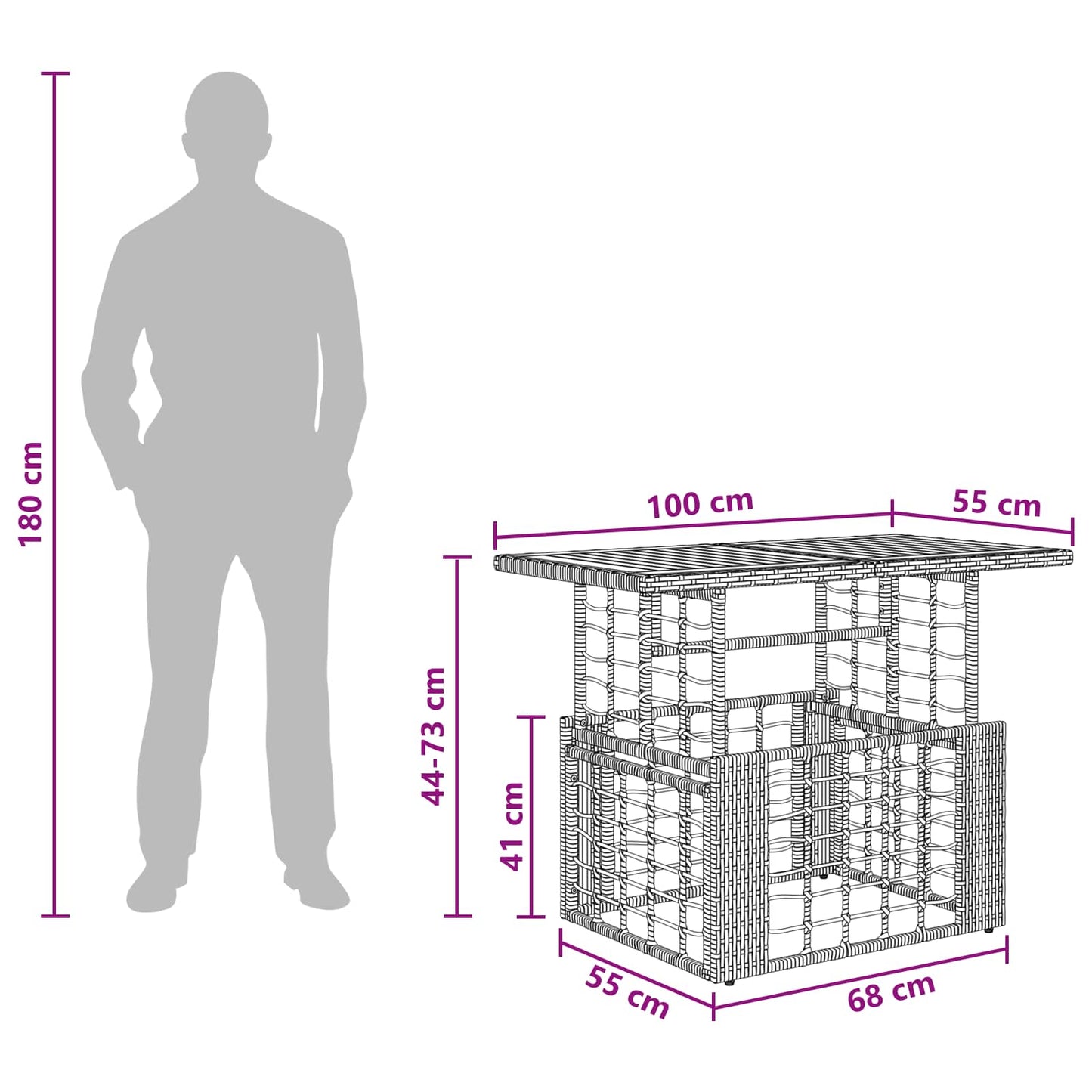 Garden Table Natural 100 x 55 x 37 cm PE Rattan and Glass