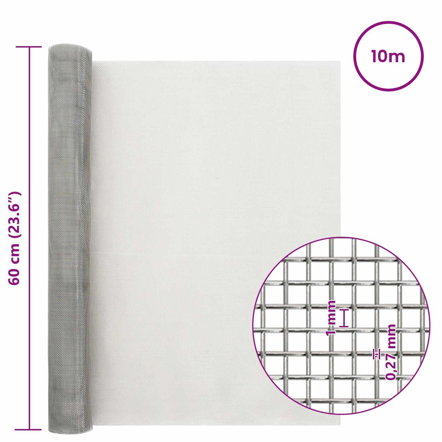 Mesh Screen 60 x 1000 cm 20 Mesh Stainless Steel 201 Silver