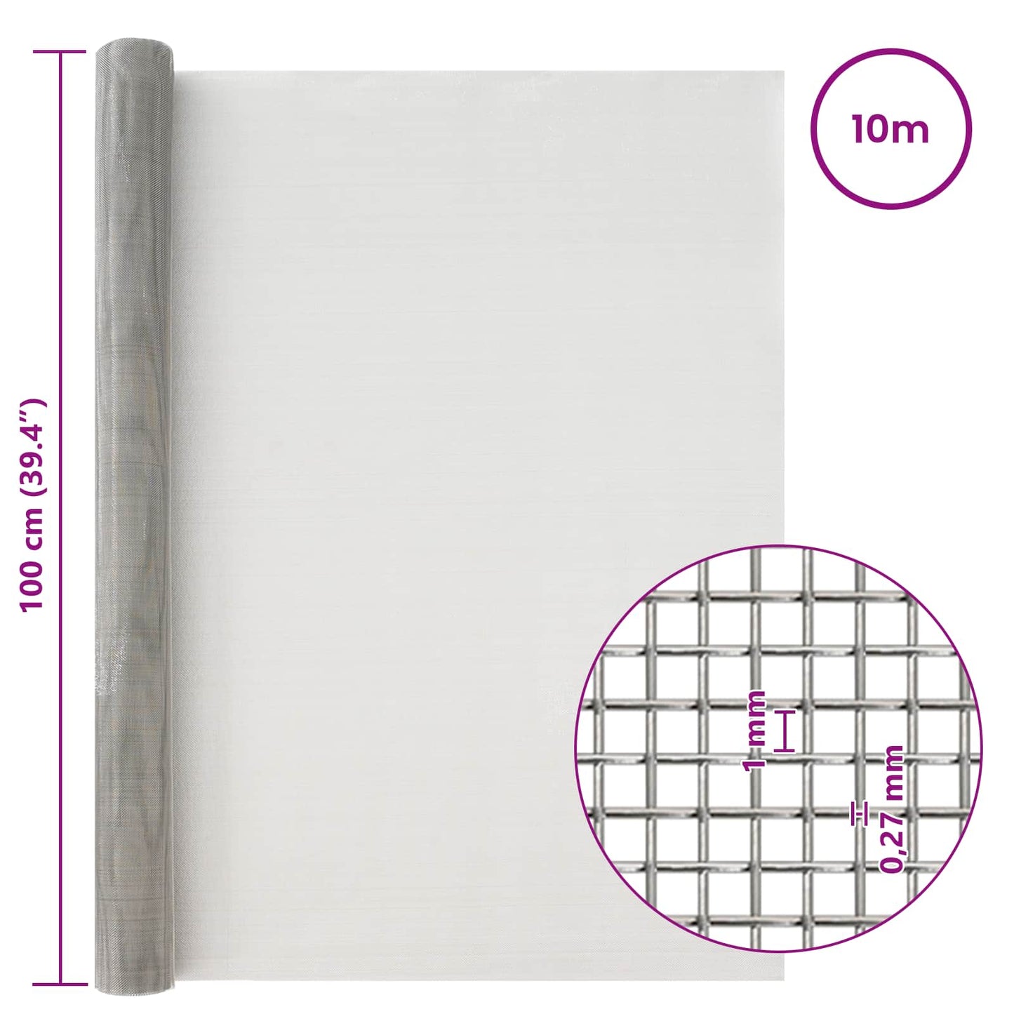 Mesh Screen 100 x 1000 cm 20 Mesh Stainless Steel 201 Silver