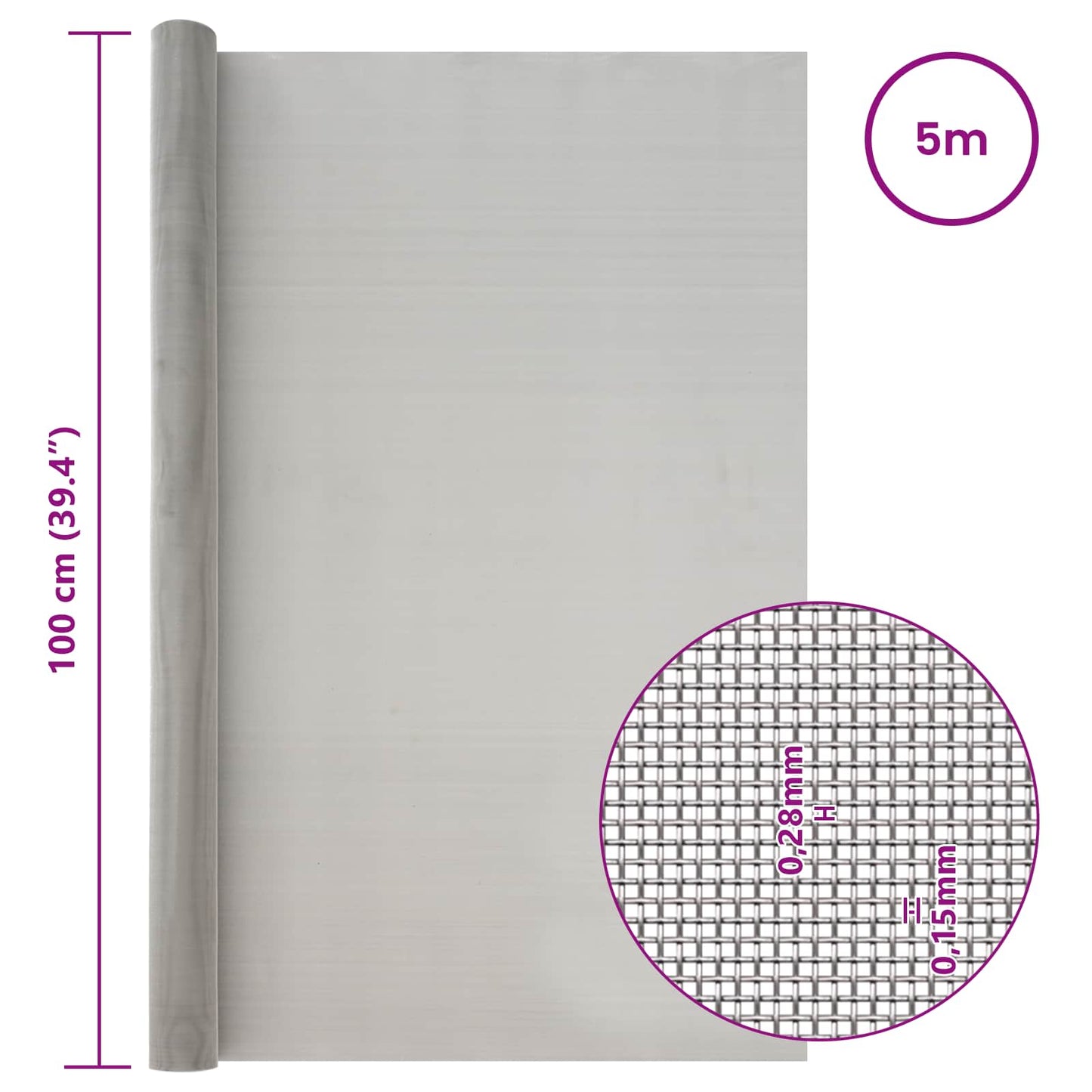 Mesh Screen 100 x 500 cm 60 Mesh Stainless Steel 201 Silver