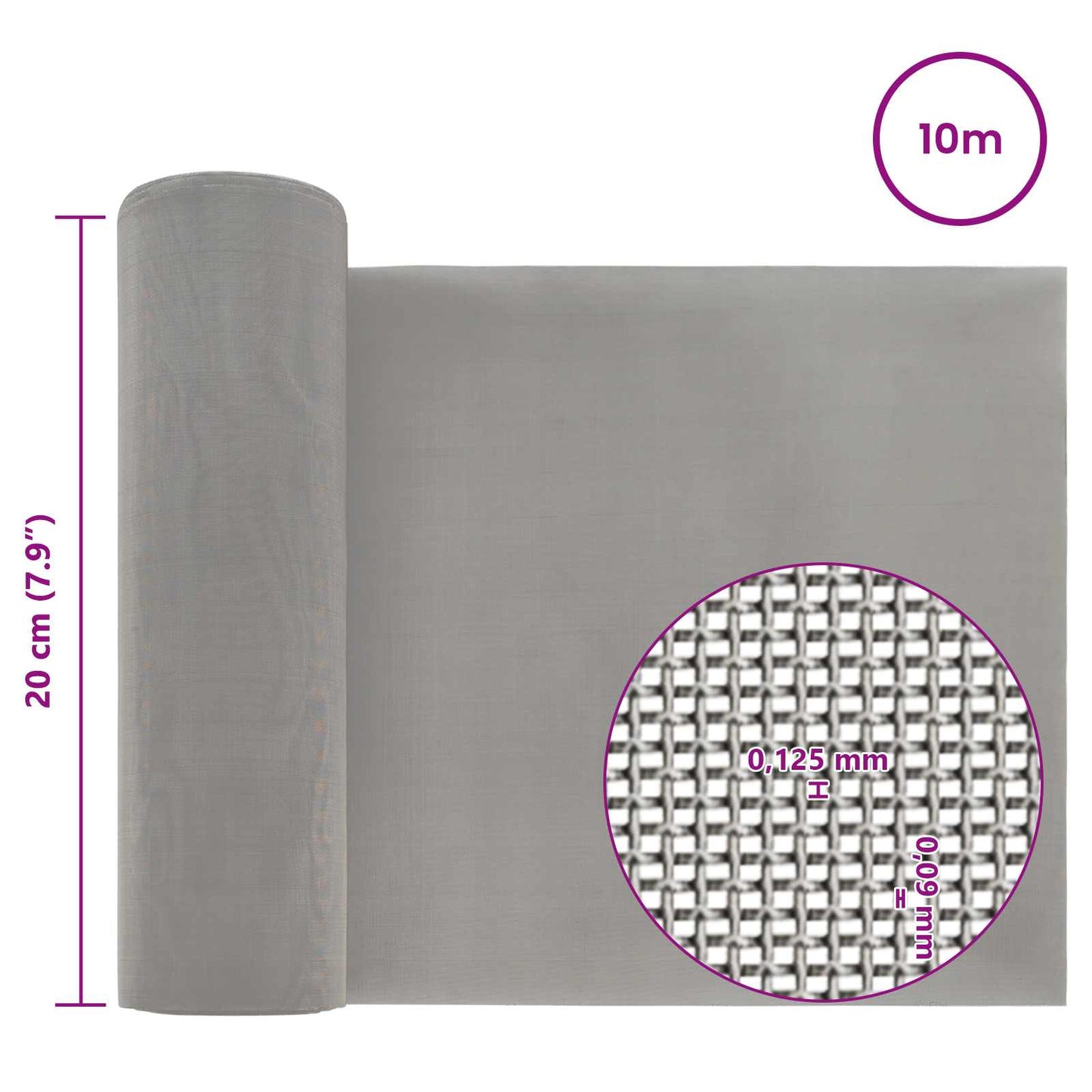 Mesh Screen 20 x 1000 cm 120 Mesh Stainless Steel 201 Silver