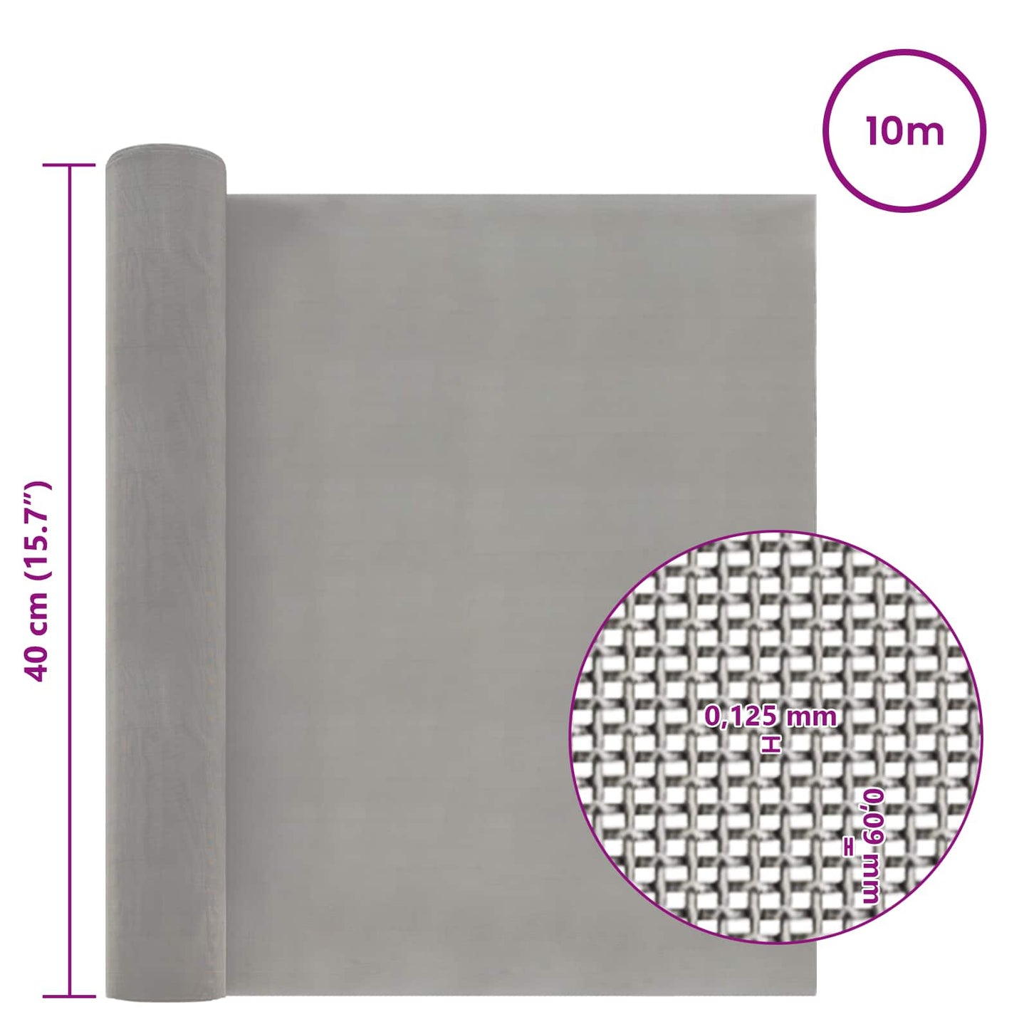 Mesh Screen 40 x 1000 cm 120 Mesh Stainless Steel 201 Silver