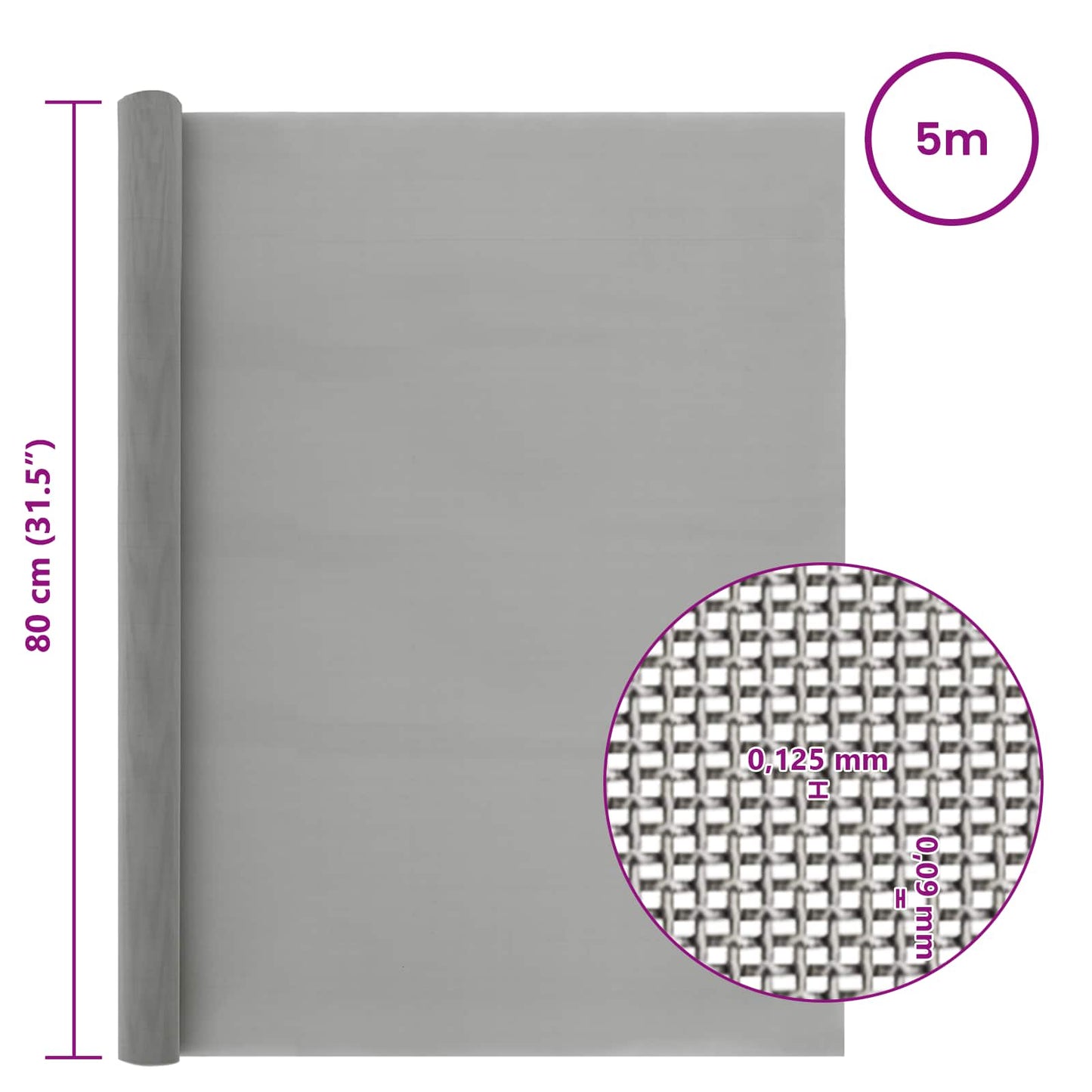 Mesh Screen 80 x 500 cm 120 Mesh Stainless Steel 201 Silver