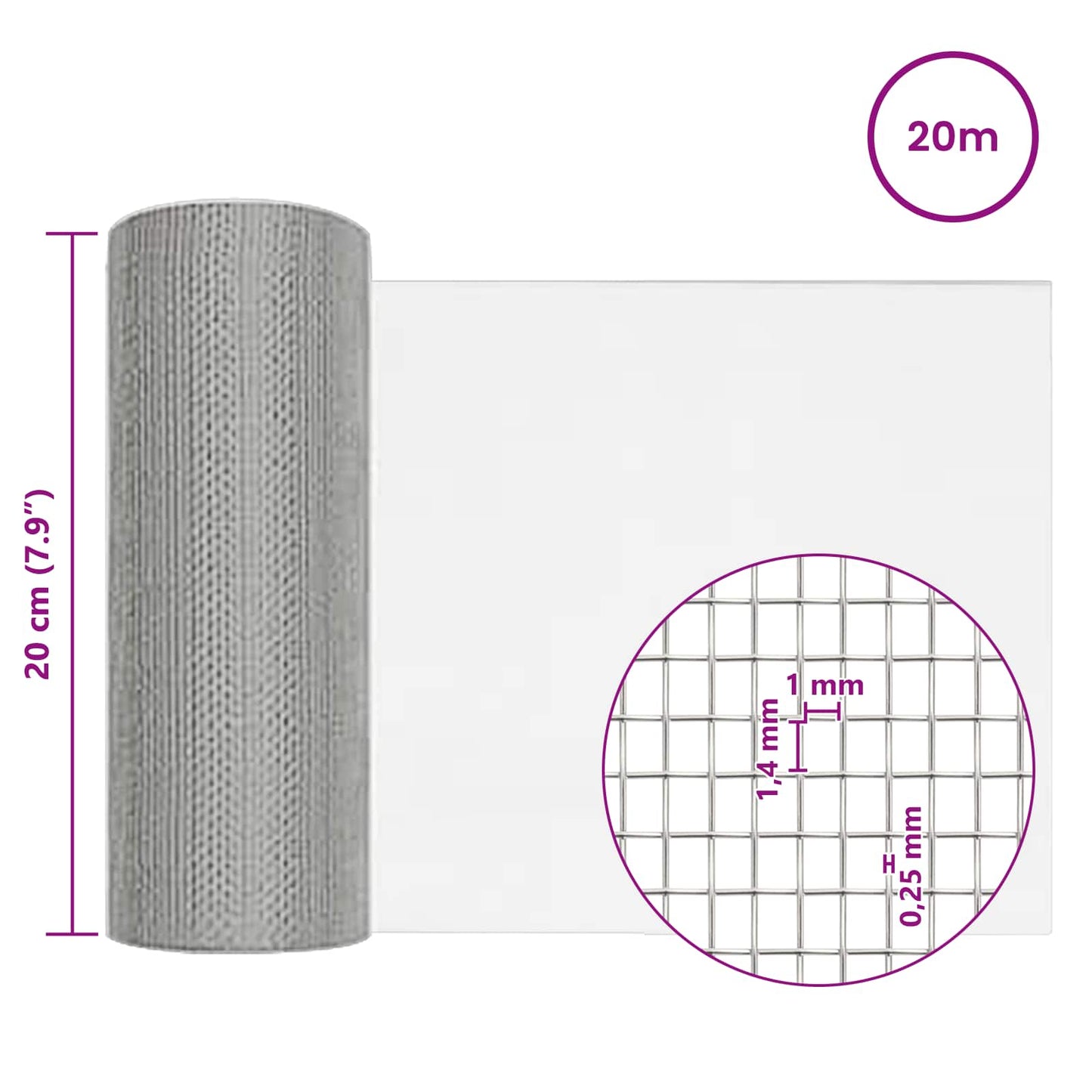 Mesh Screen 20 x 2000 cm 18 Mesh Stainless Steel 201 Silver